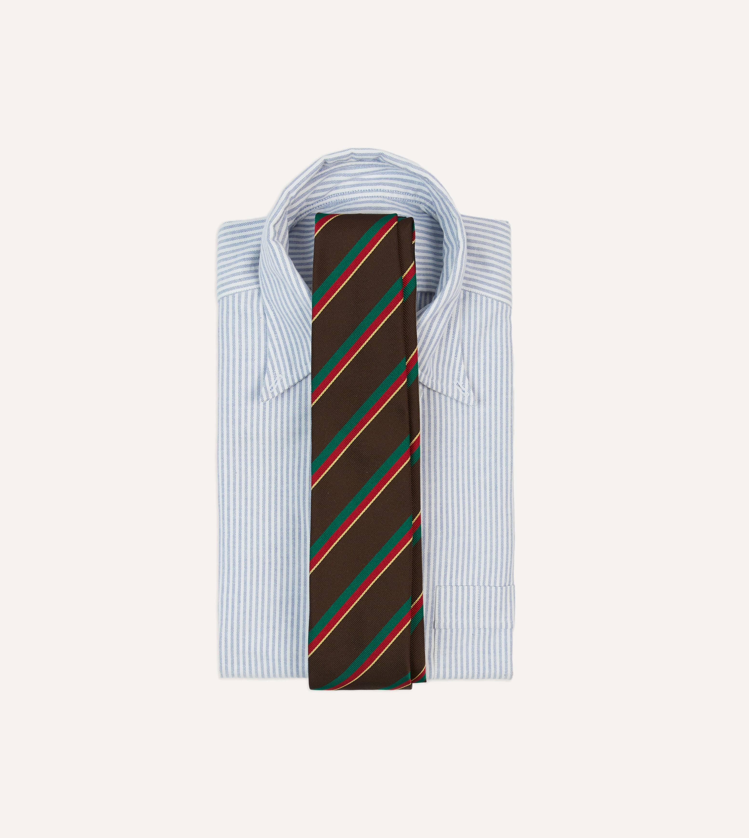 Brown, Green, Red and Yellow Multi Stripe Repp Silk Tipped Tie - Image 2