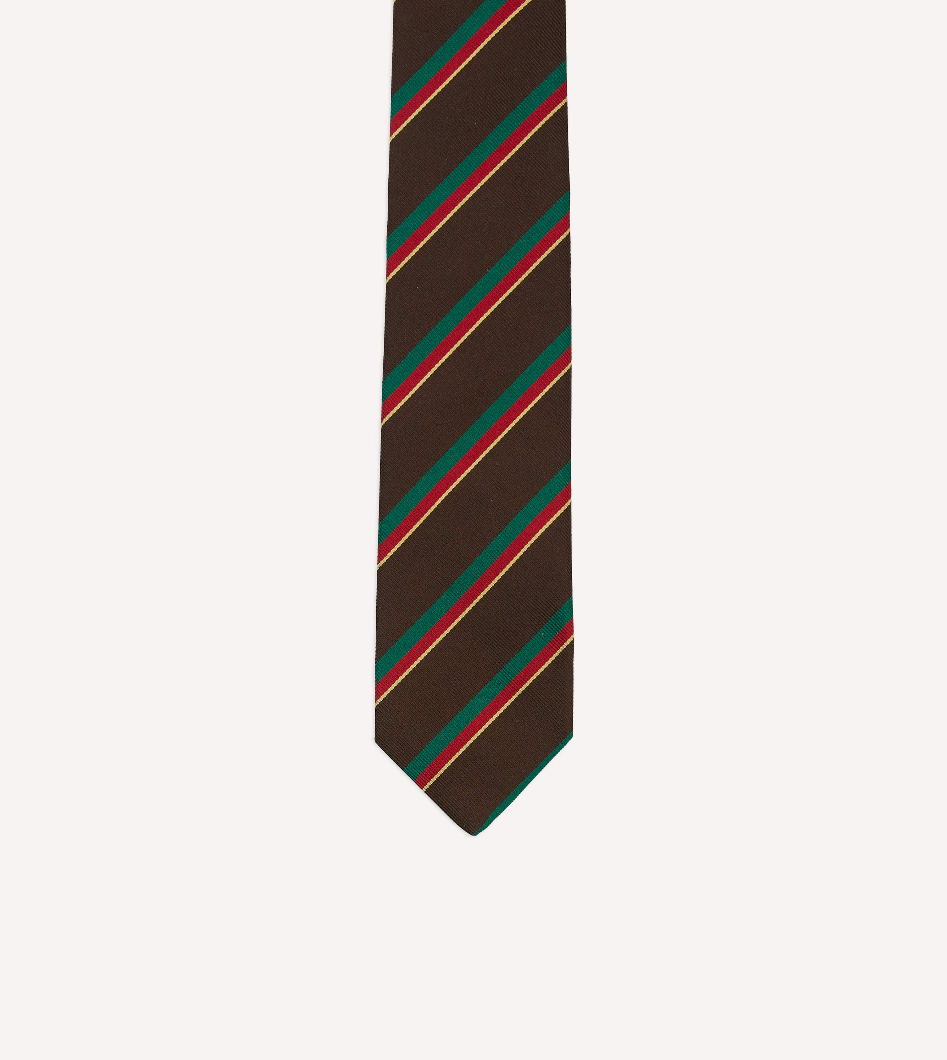 Brown, Green, Red and Yellow Multi Stripe Repp Silk Tipped Tie - Image 3