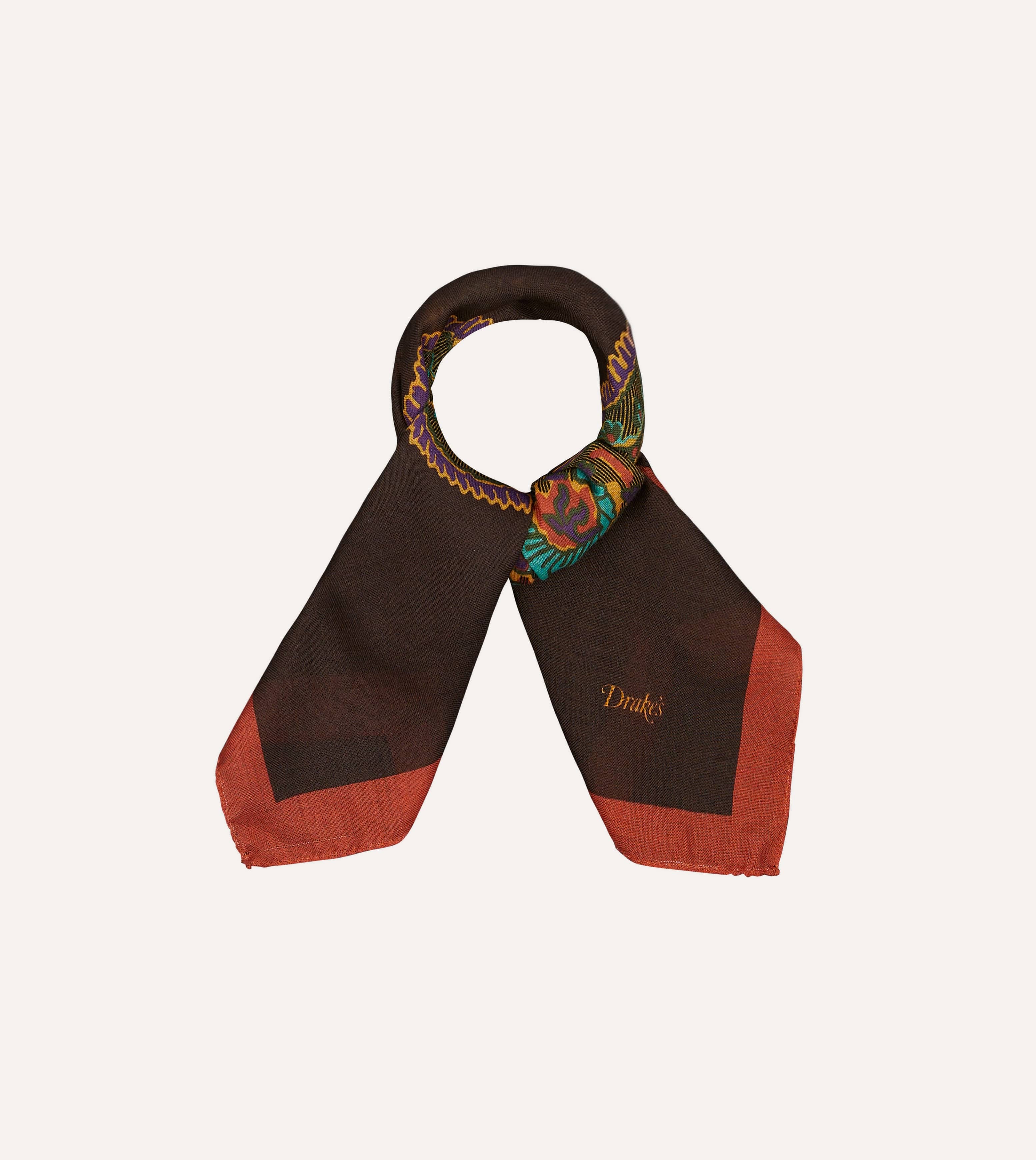 Brown Large Paisley Print Wool-Silk Bandana - Image 3