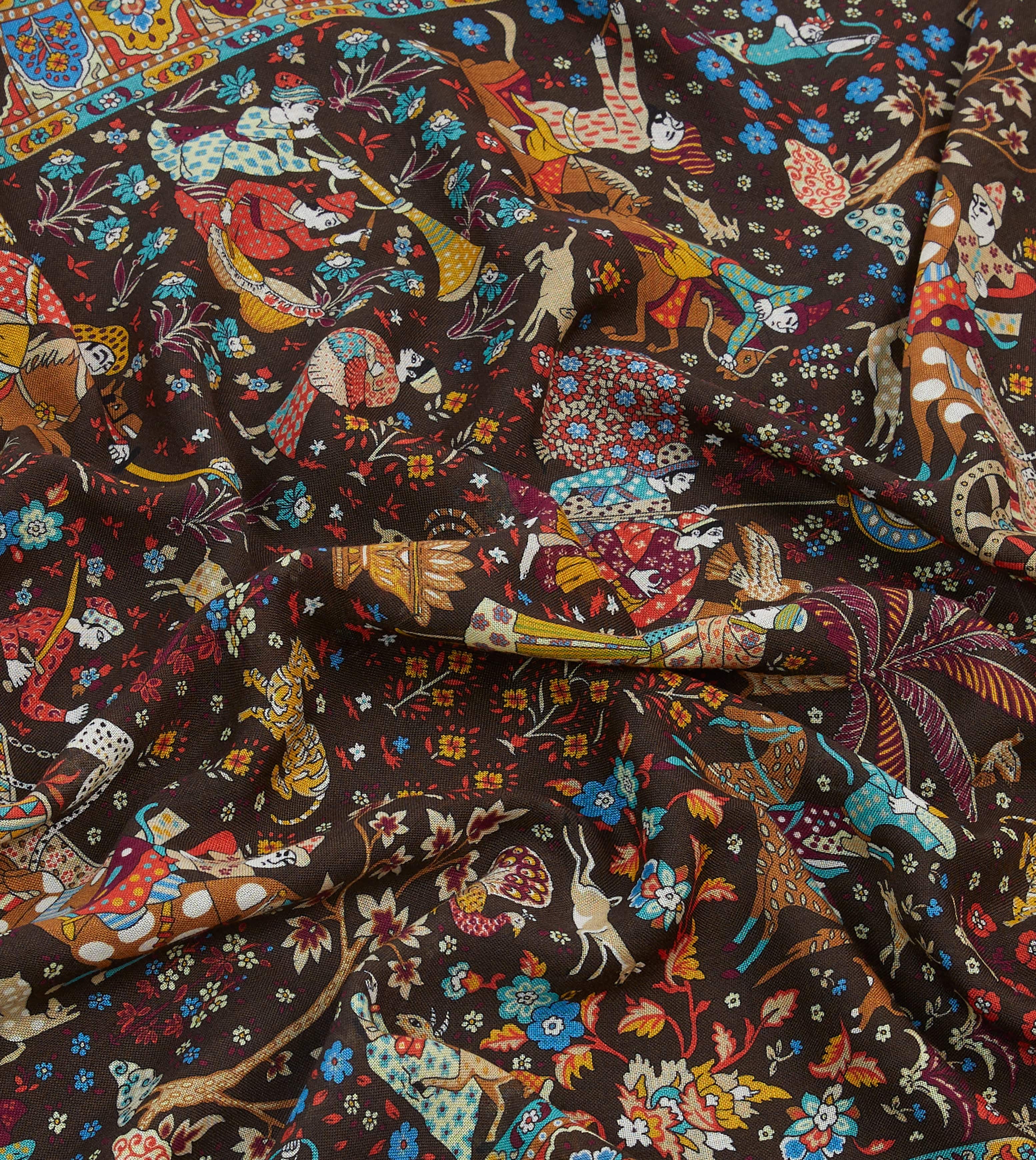 Brown Mughal Garden Print Wool Silk Scarf - Image 2