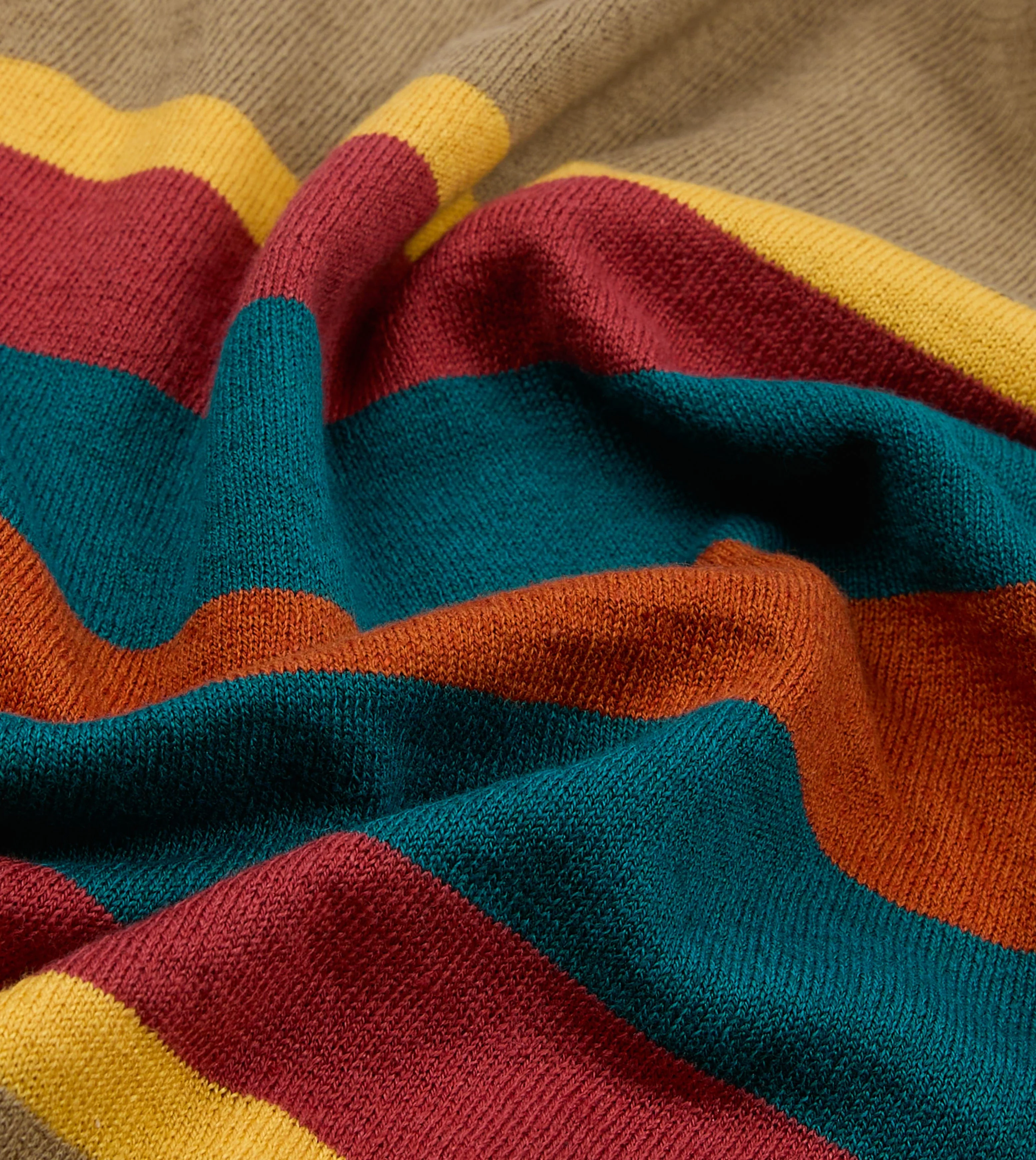 Brown Multi Centre Stripe Linen Cotton Knitted Rugby Shirt - Image 4
