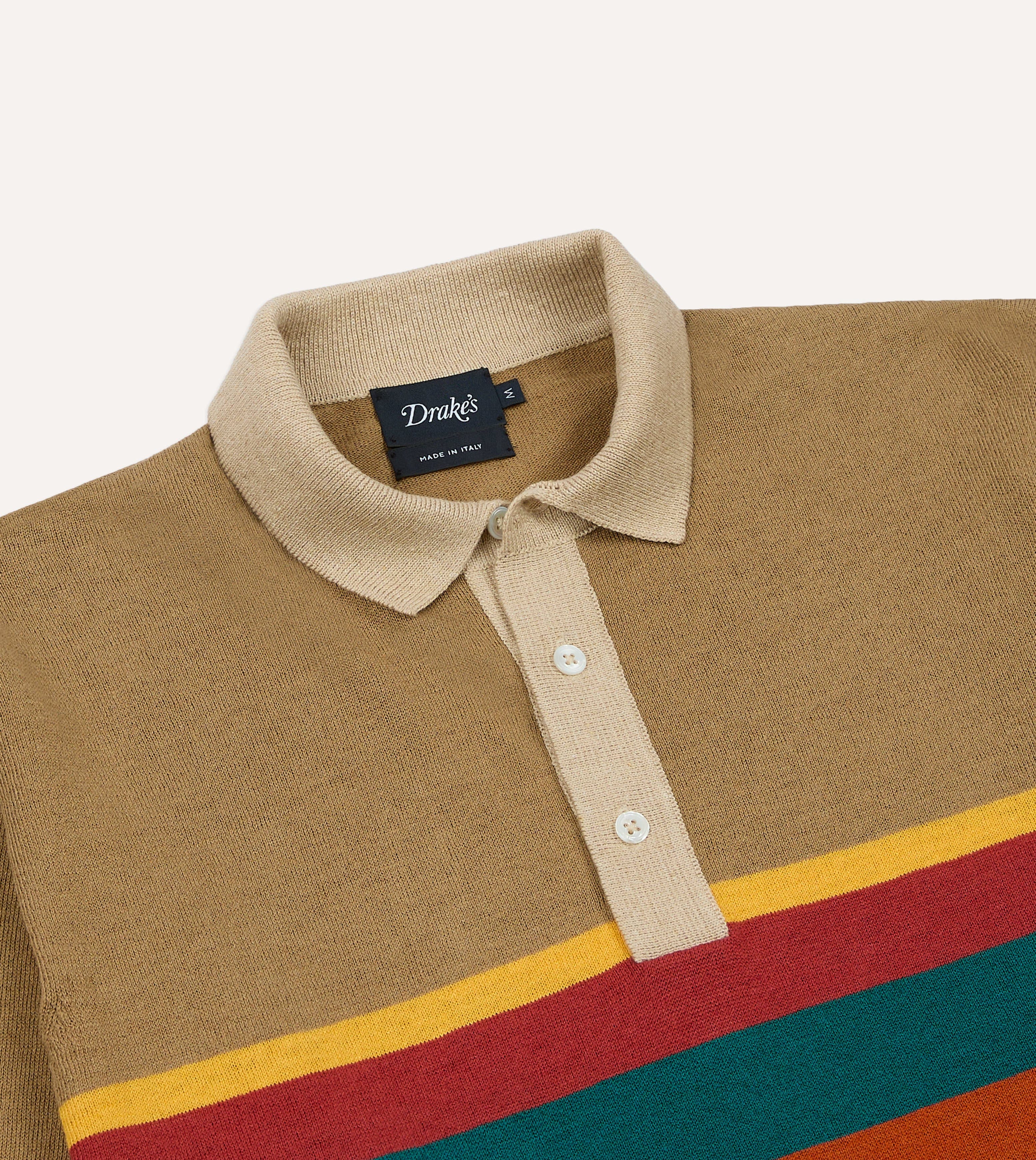 Brown Multi Centre Stripe Linen Cotton Knitted Rugby Shirt - Image 5