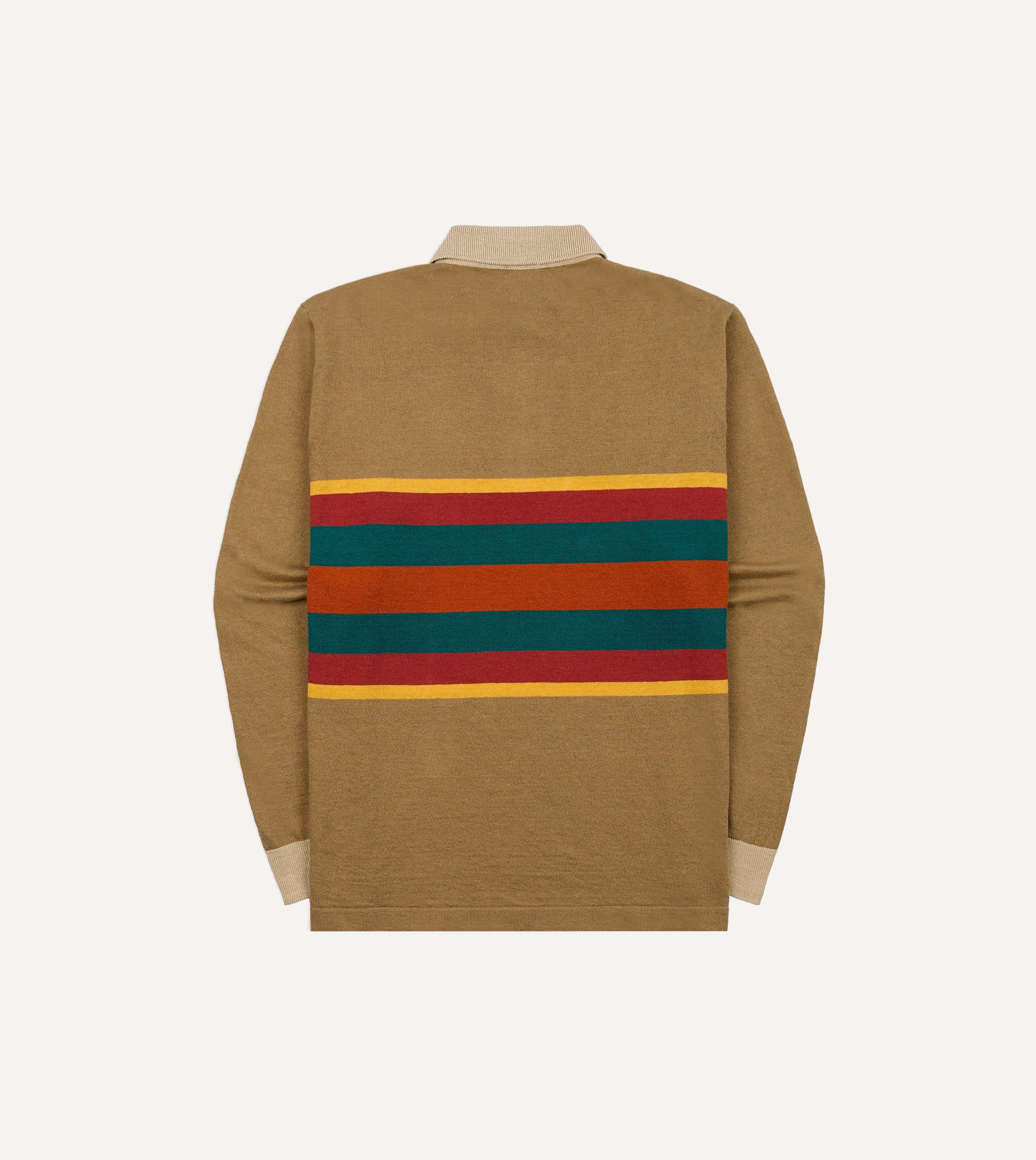 Brown Multi Centre Stripe Linen Cotton Knitted Rugby Shirt - Image 7