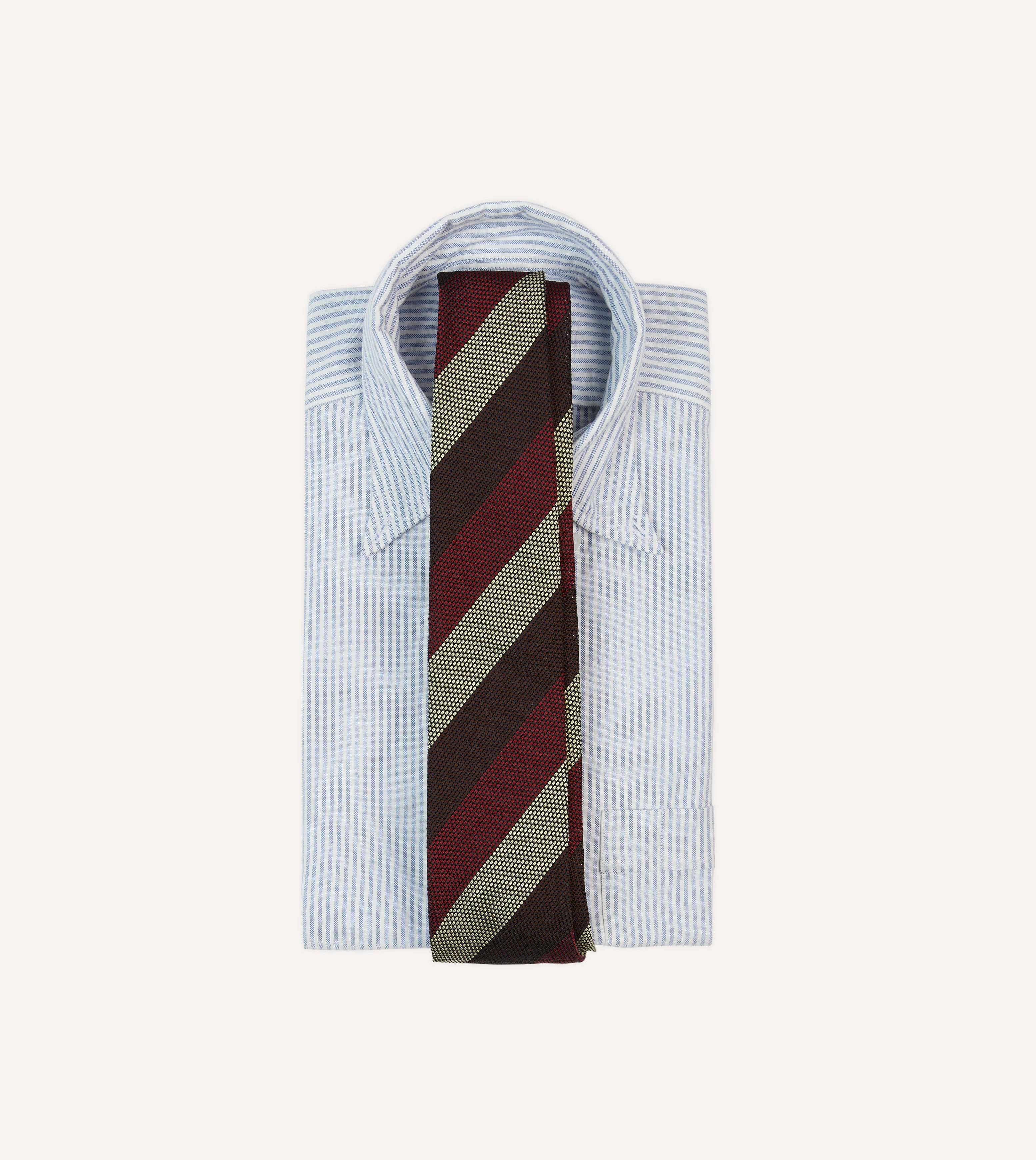 Brown, Red and Ecru Block Stripe Hand Rolled Silk Grenadine Tie - Image 2