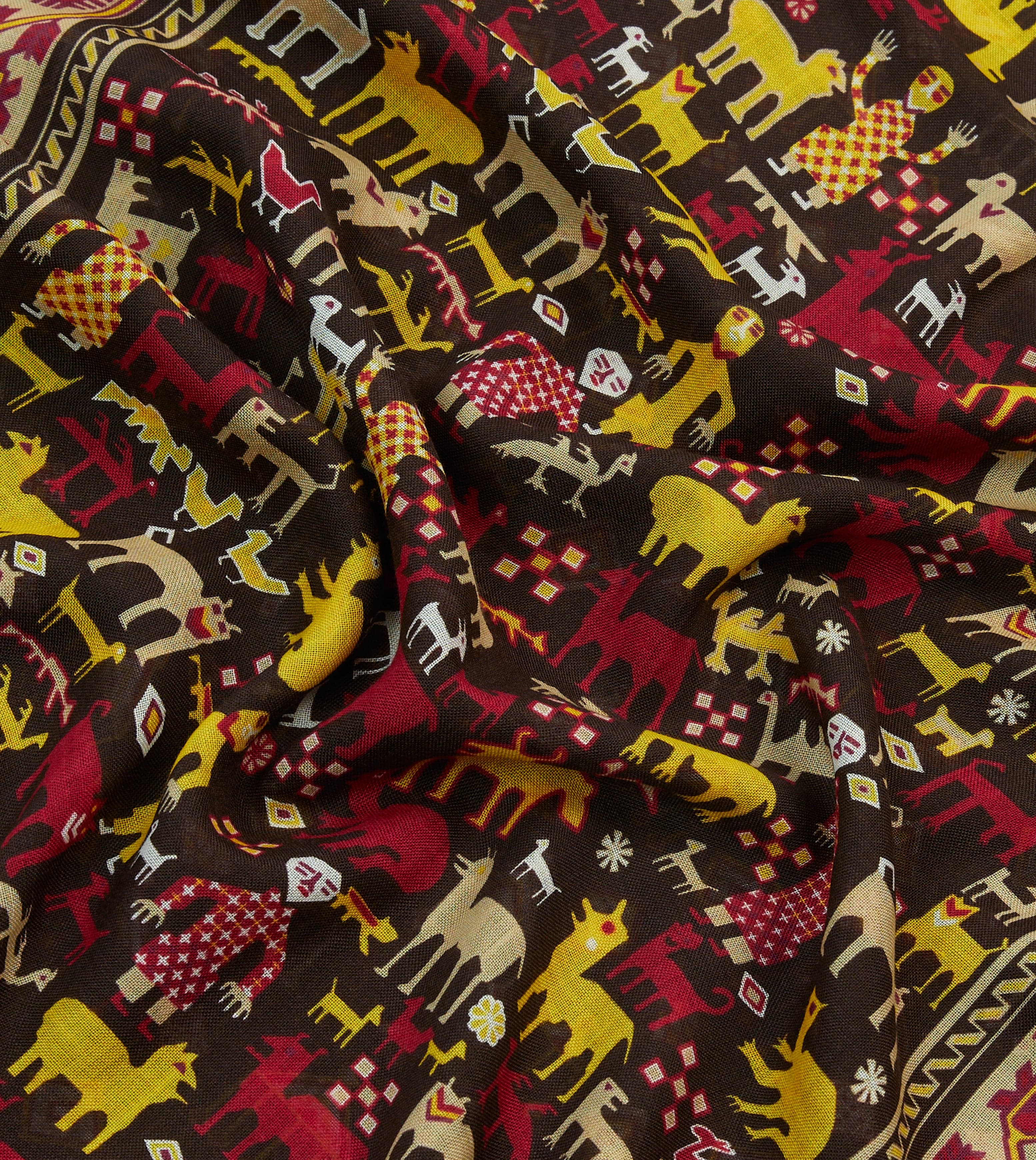 Brown Shaman Print Tubular Wool-Silk Scarf - Image 2