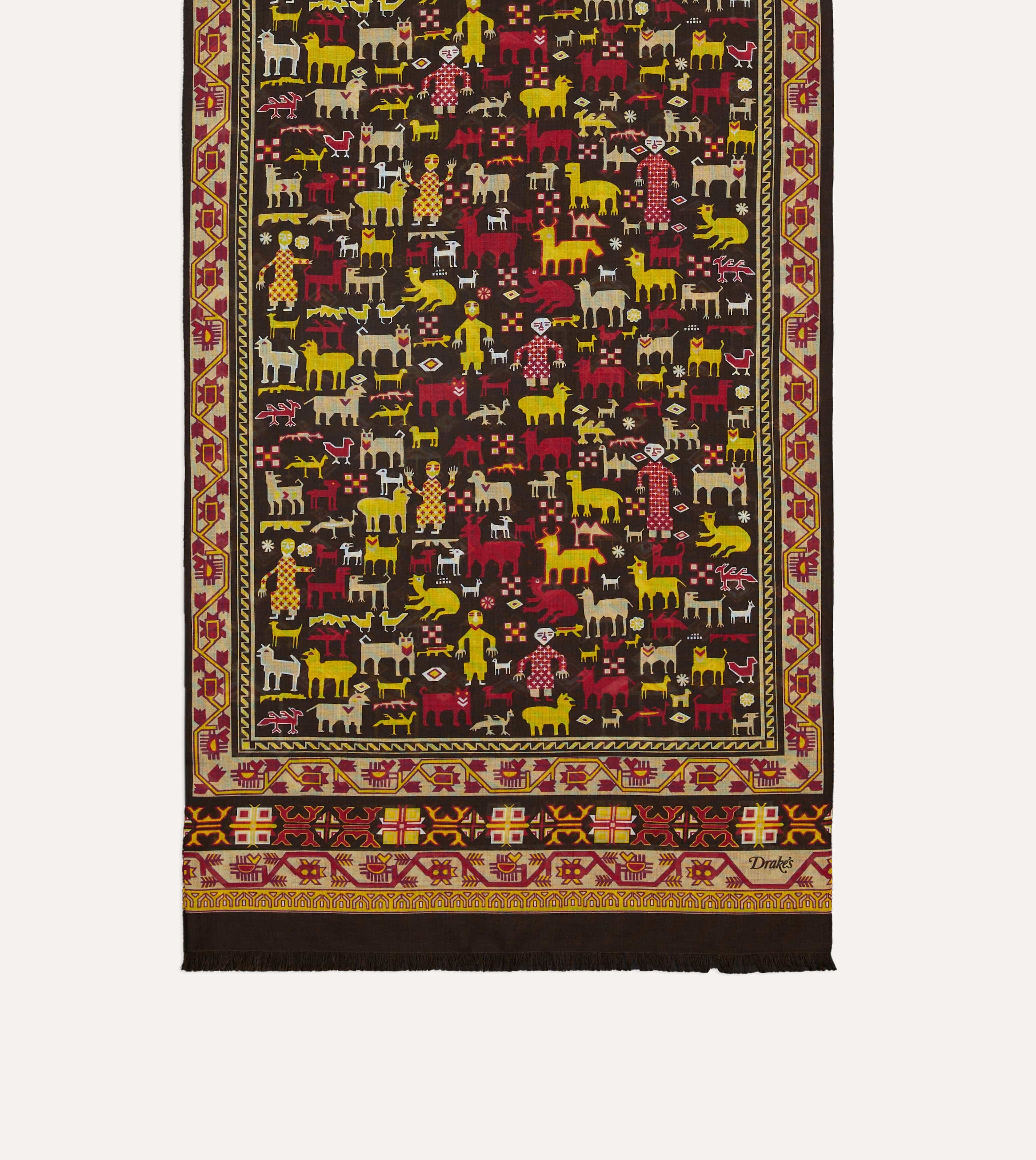 Brown Shaman Print Tubular Wool-Silk Scarf - Image 4
