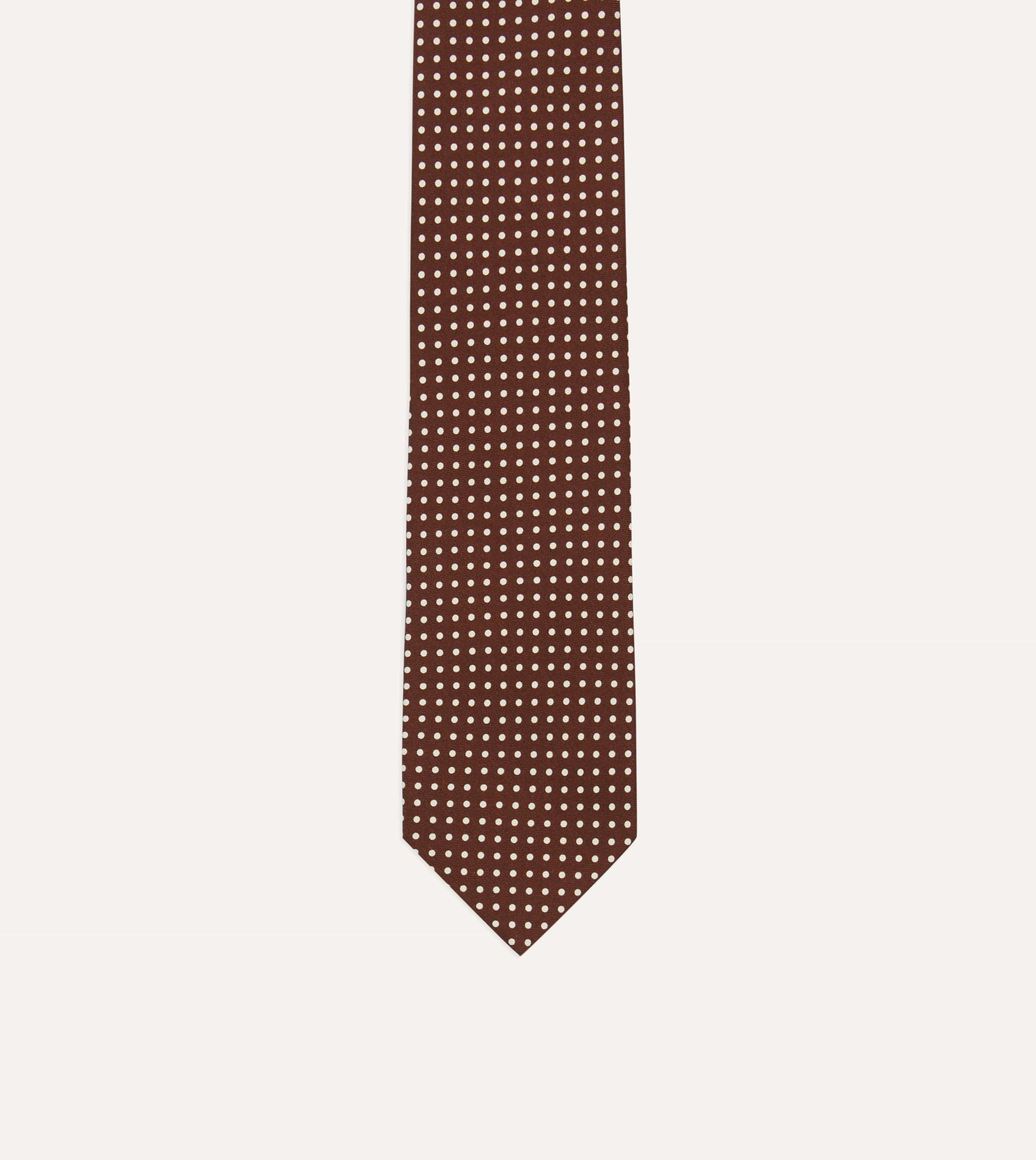 Brown Small Spot Silk Self-Tipped Tie - Image 3