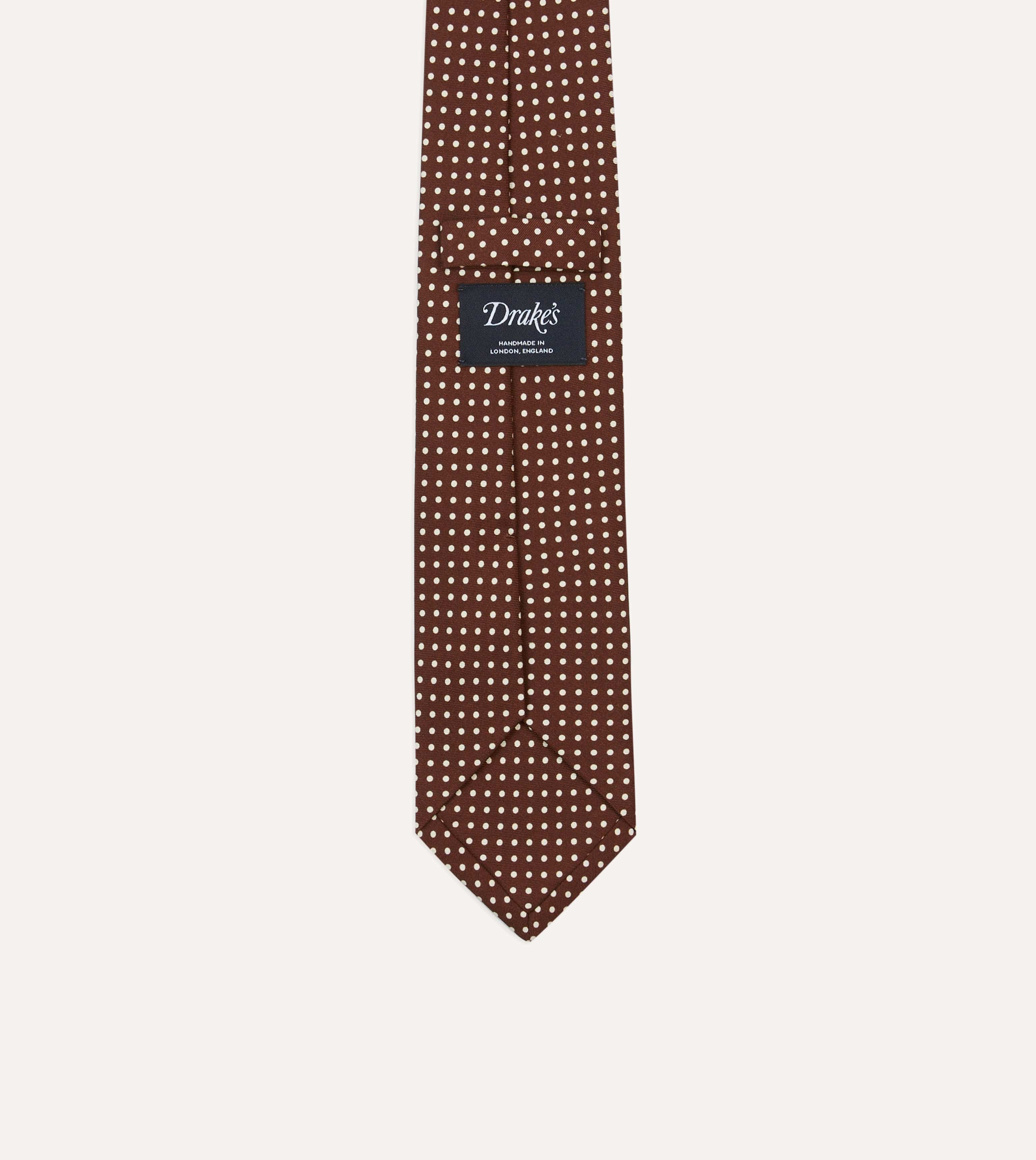 Brown Small Spot Silk Self-Tipped Tie - Image 4