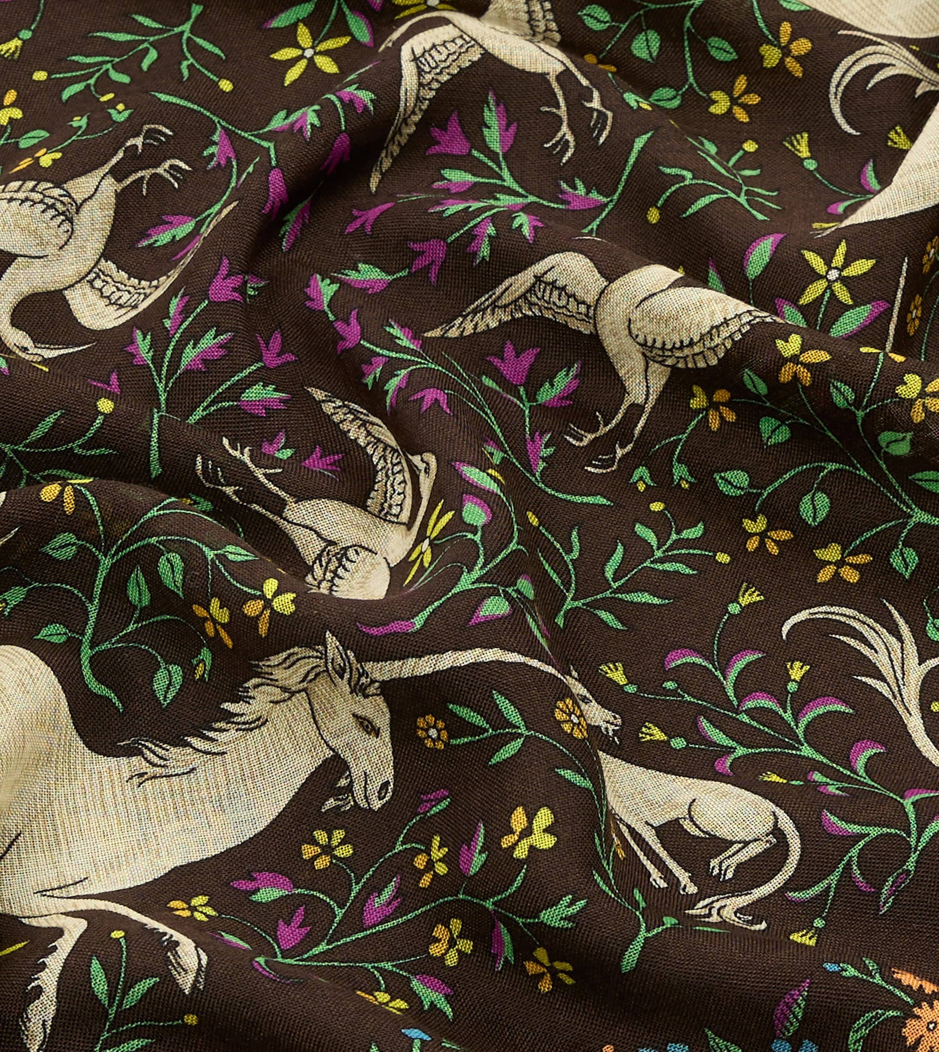 Brown Unicorn Print Wool-Silk Bandana - Image 2