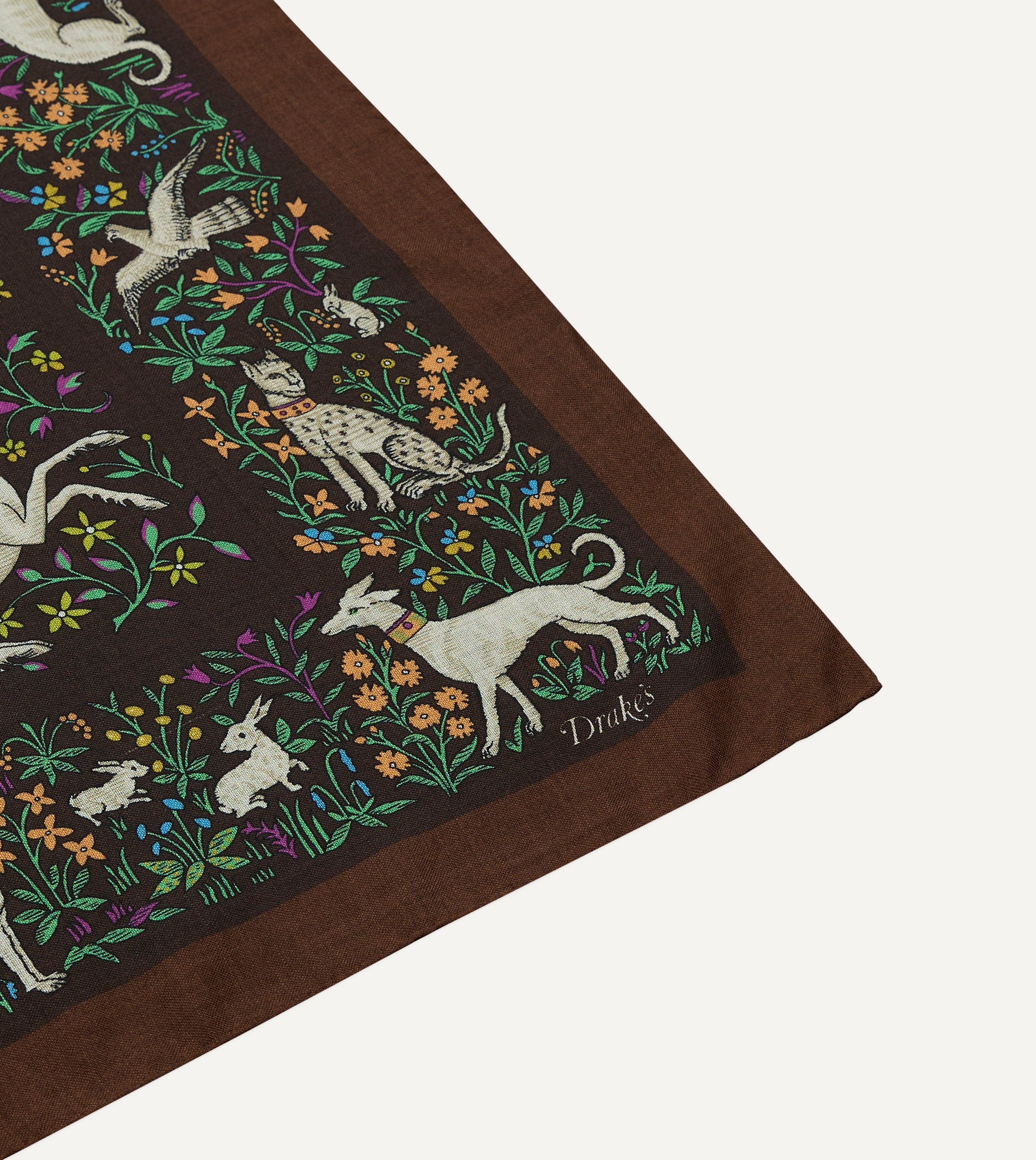 Brown Unicorn Print Wool-Silk Bandana - Image 3