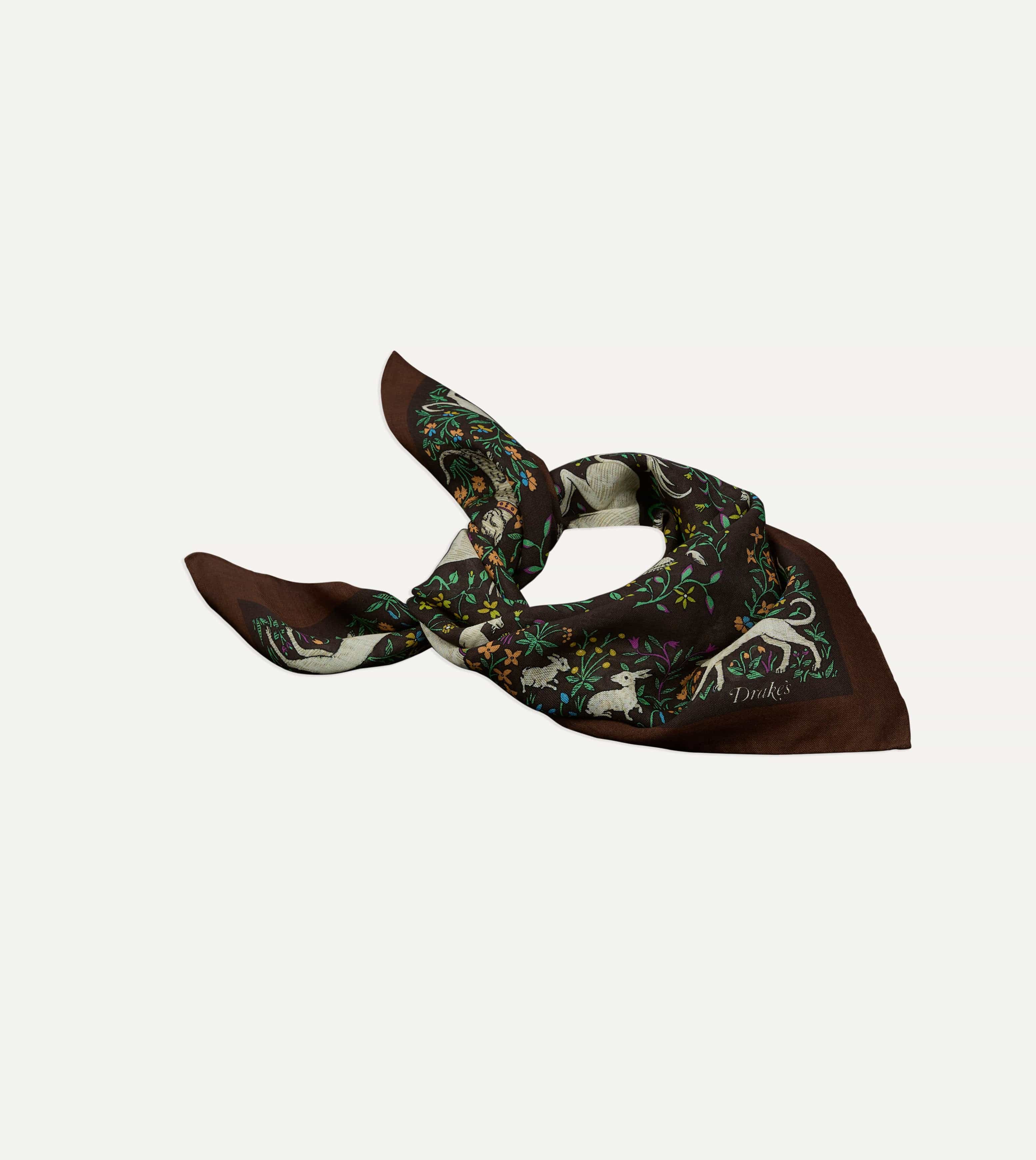 Brown Unicorn Print Wool-Silk Bandana - Image 4