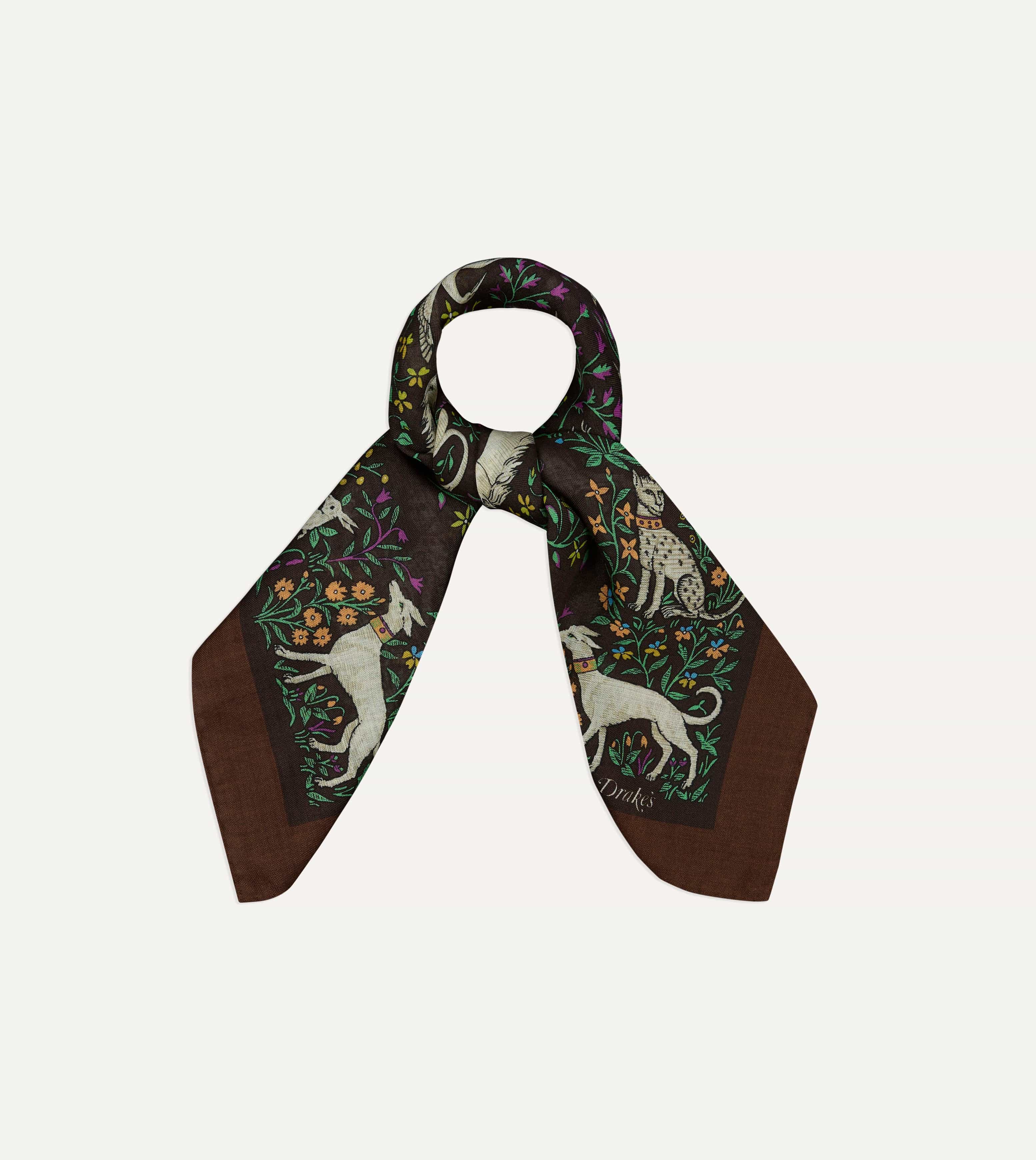 Brown Unicorn Print Wool-Silk Bandana - Image 5