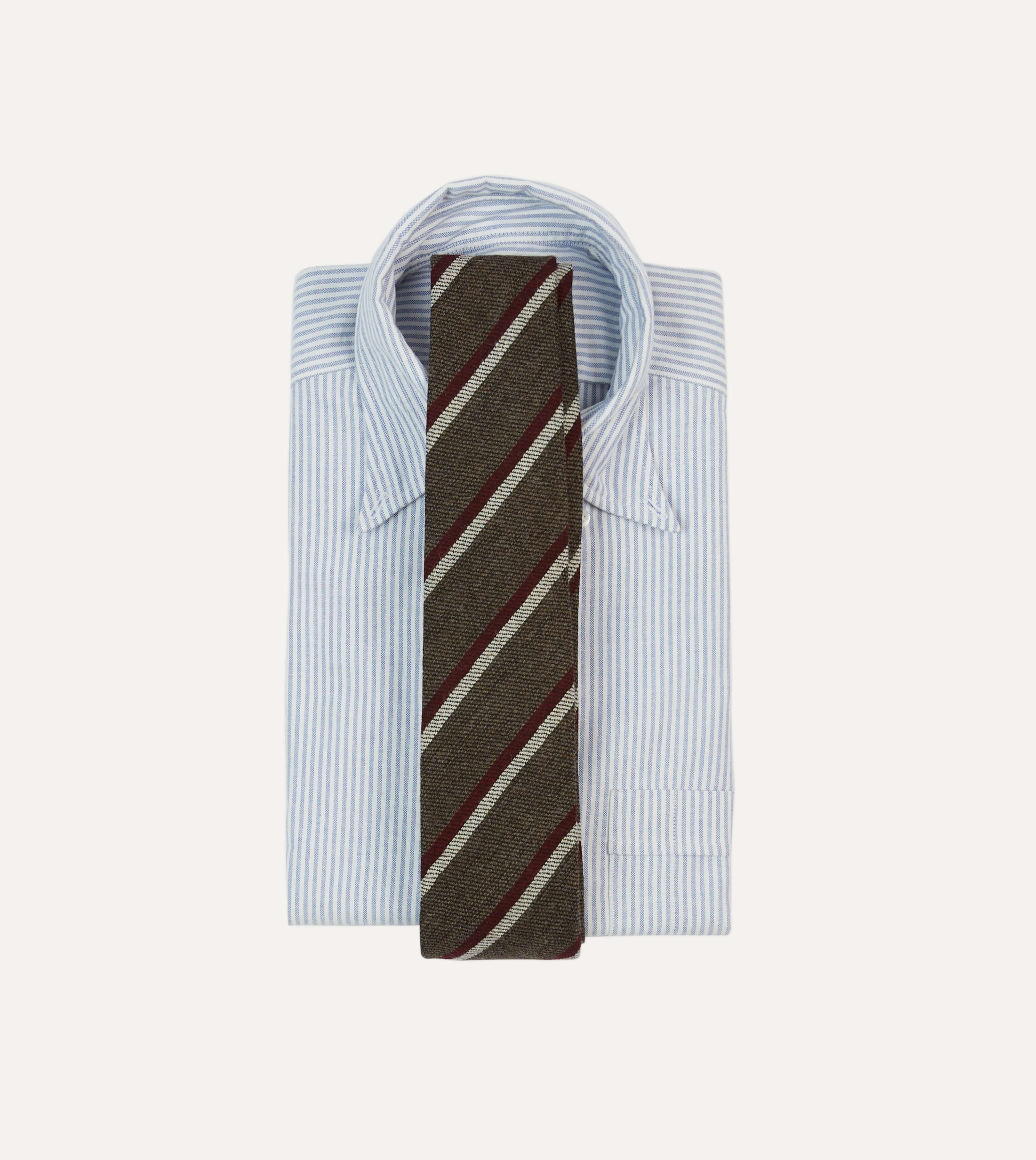 Brown, White and Red Double Stripe Tipped Wool Tie - Image 2