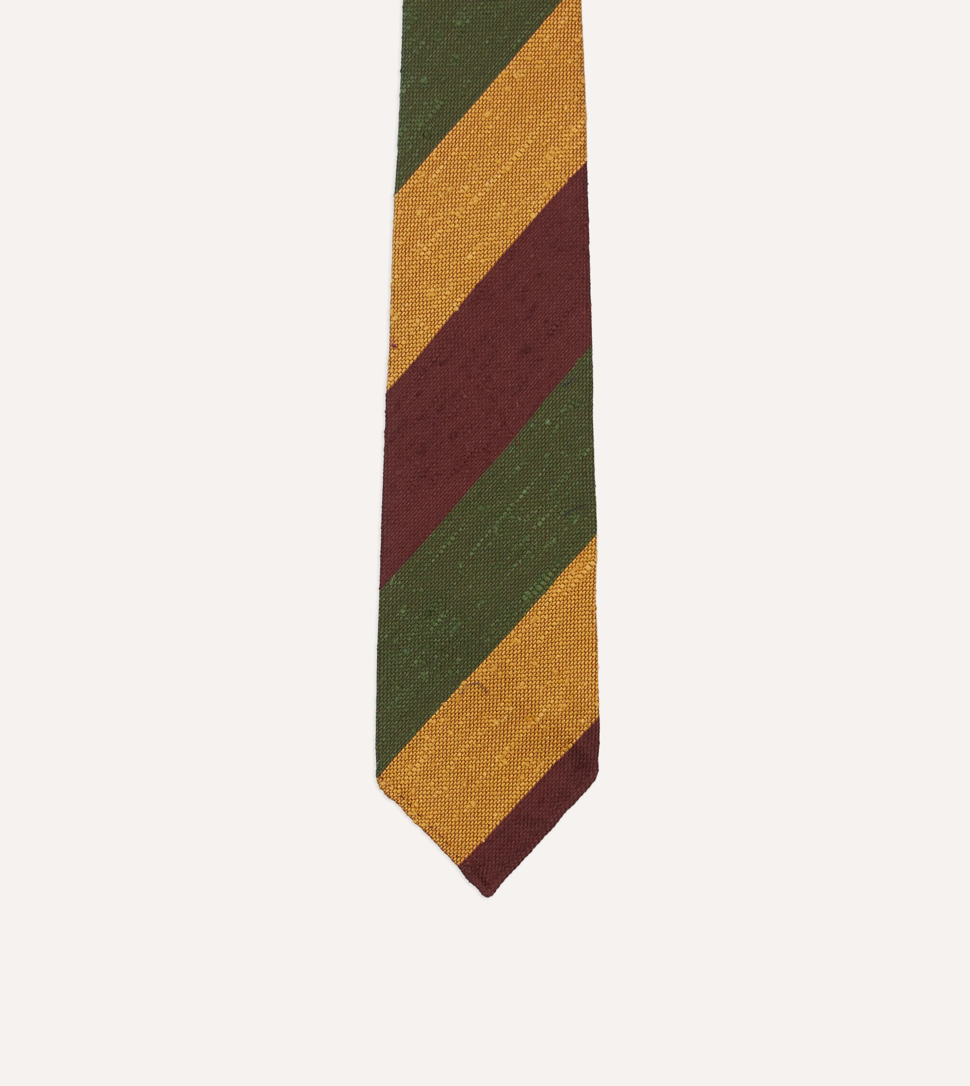 Burgundy, Gold and Olive Block Stripe Shantung Silk Tie - Image 3