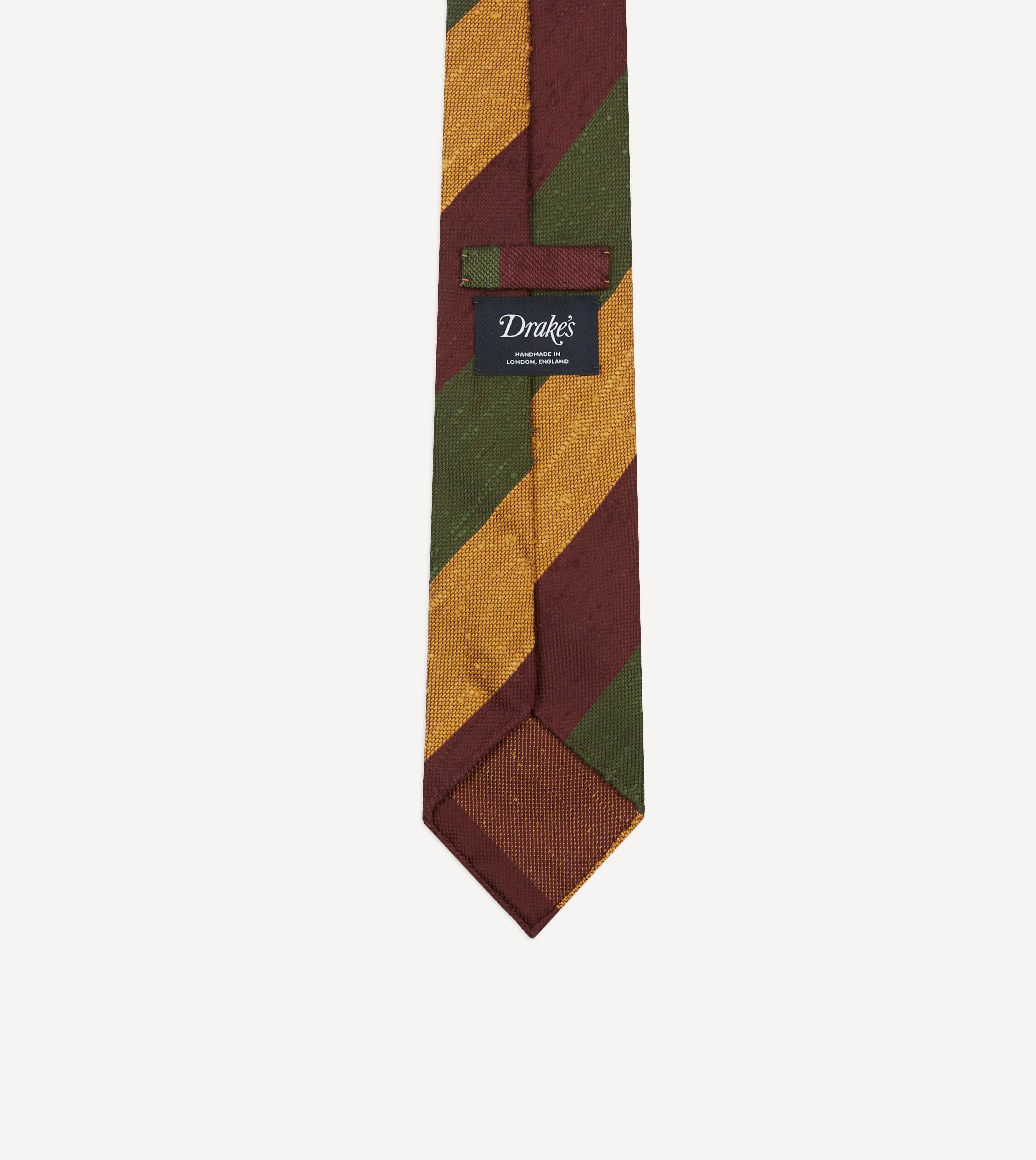 Burgundy, Gold and Olive Block Stripe Shantung Silk Tie - Image 4