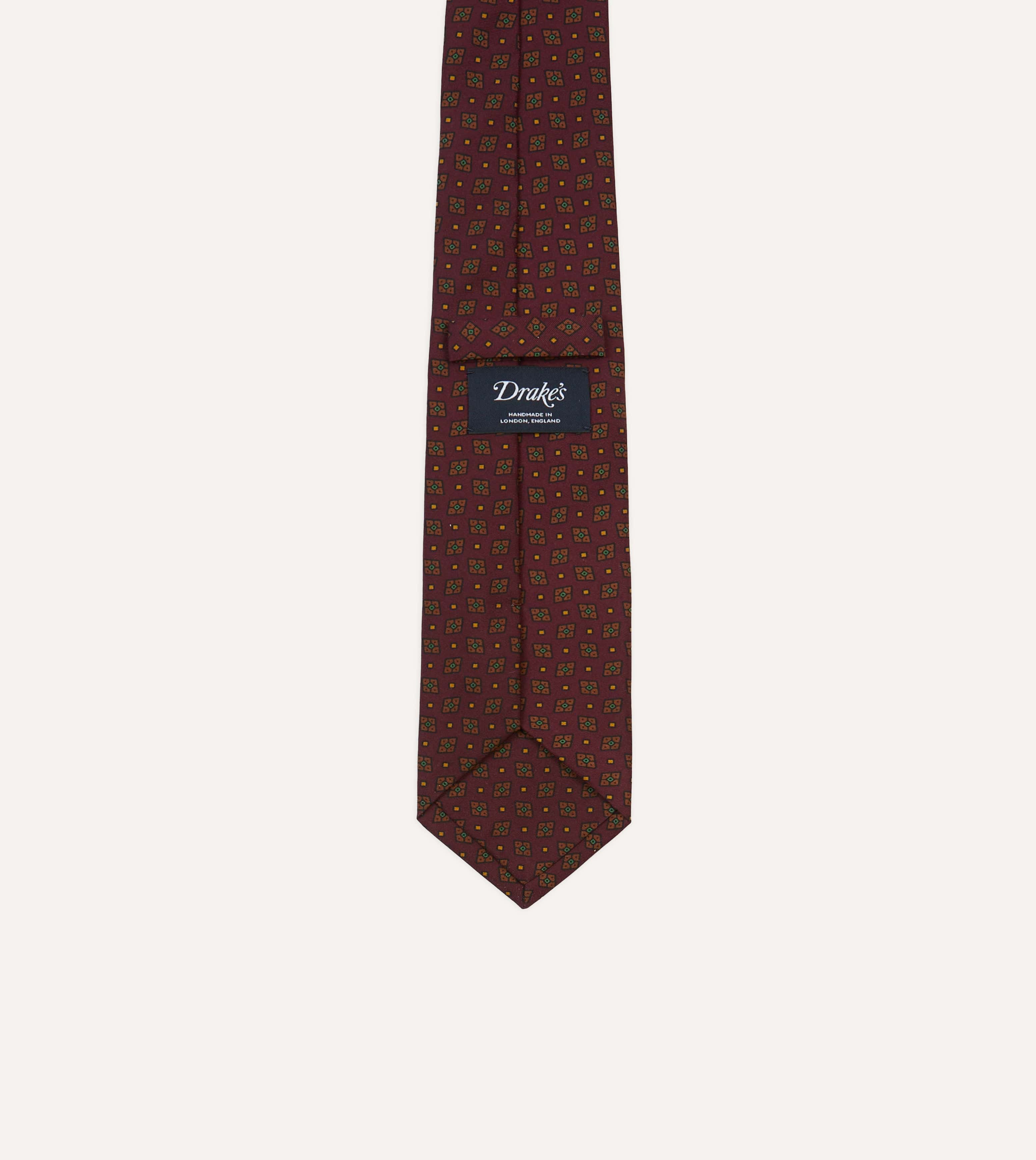 Burgundy Medallion Print Silk Twill Self Tipped Tie - Image 4