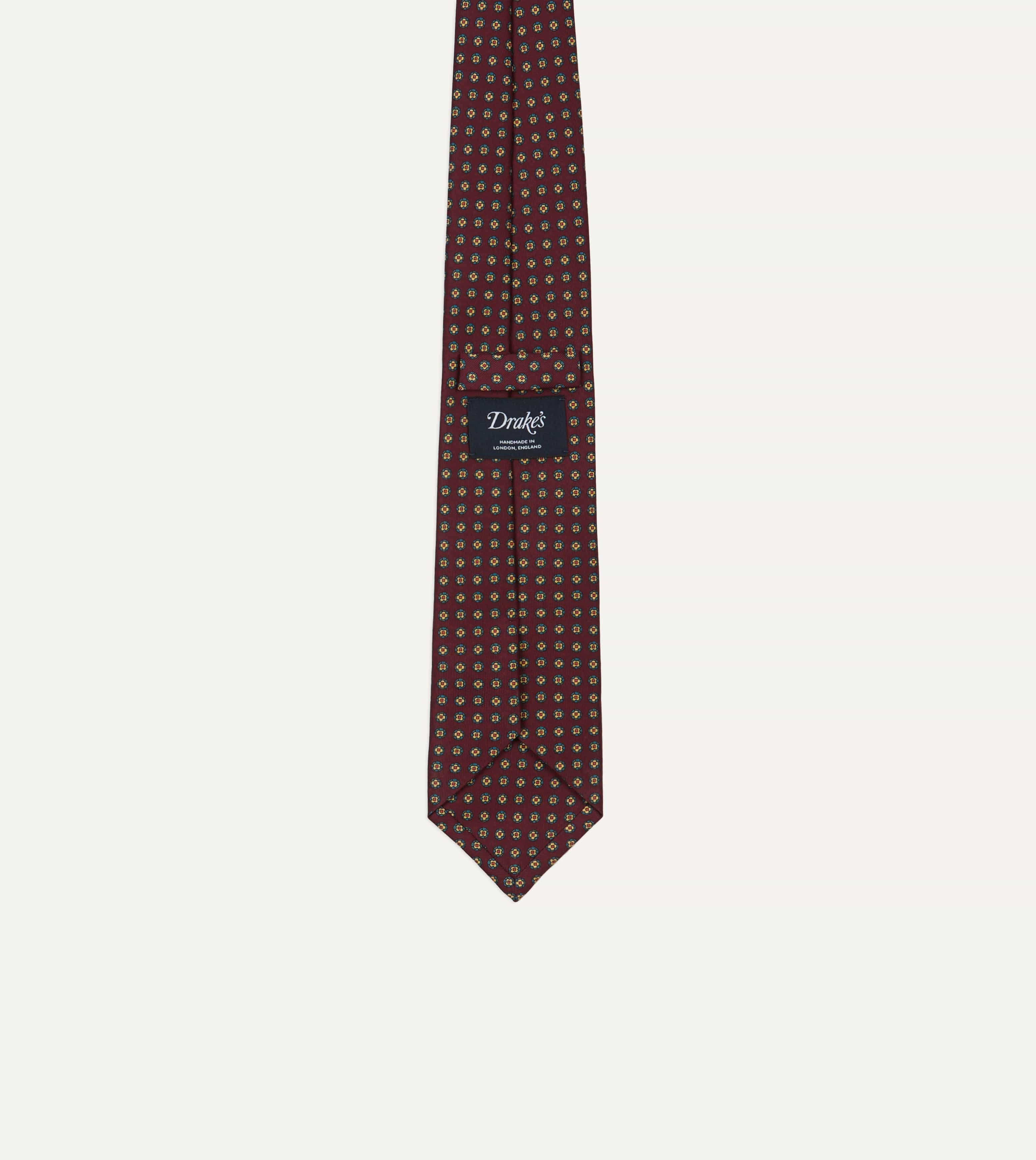 Burgundy Micro Geometric Print Silk Self Tipped Tie - Image 3