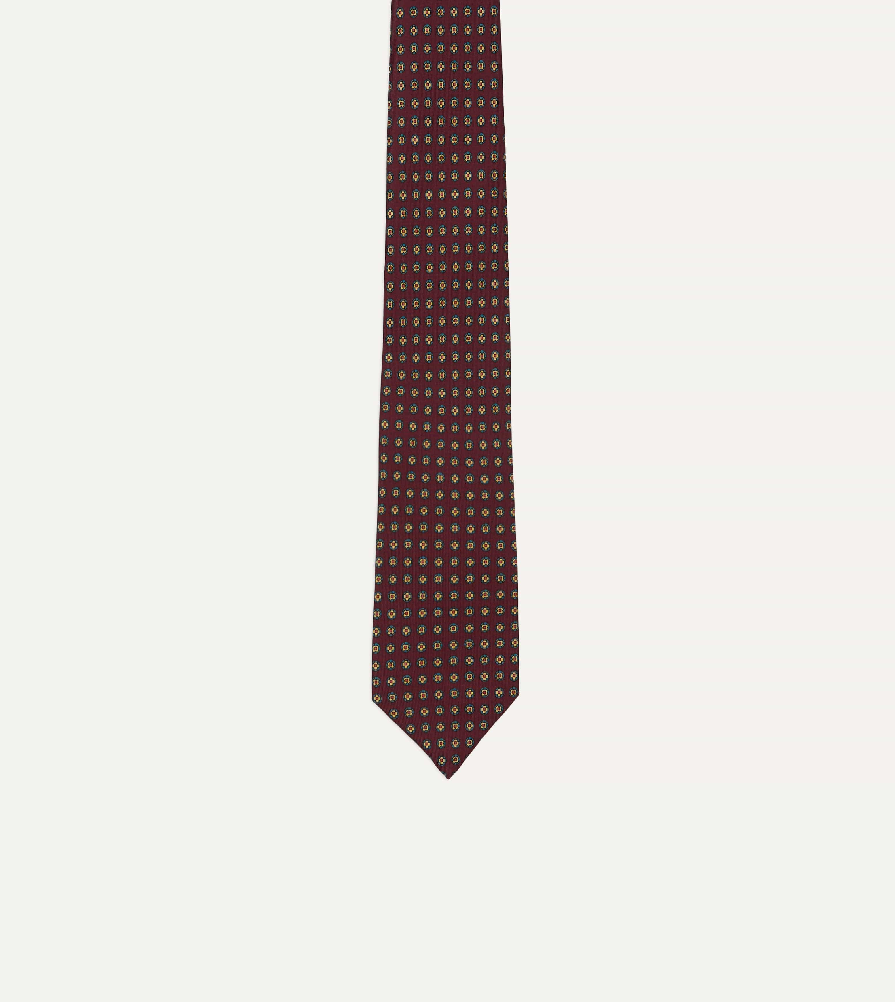Burgundy Micro Geometric Print Silk Self Tipped Tie - Image 4