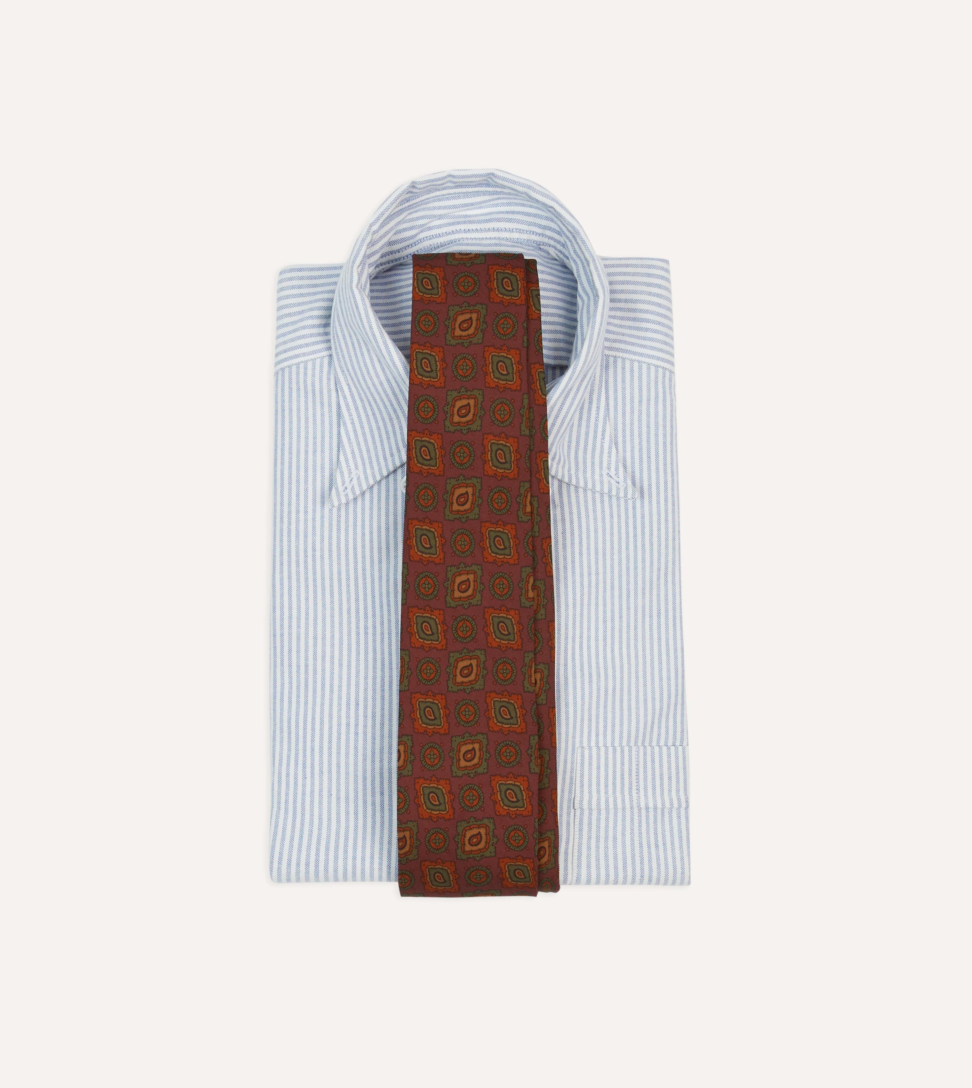 Burgundy Paisley Medallion Print Wool-Silk Self Tipped Tie - Image 2