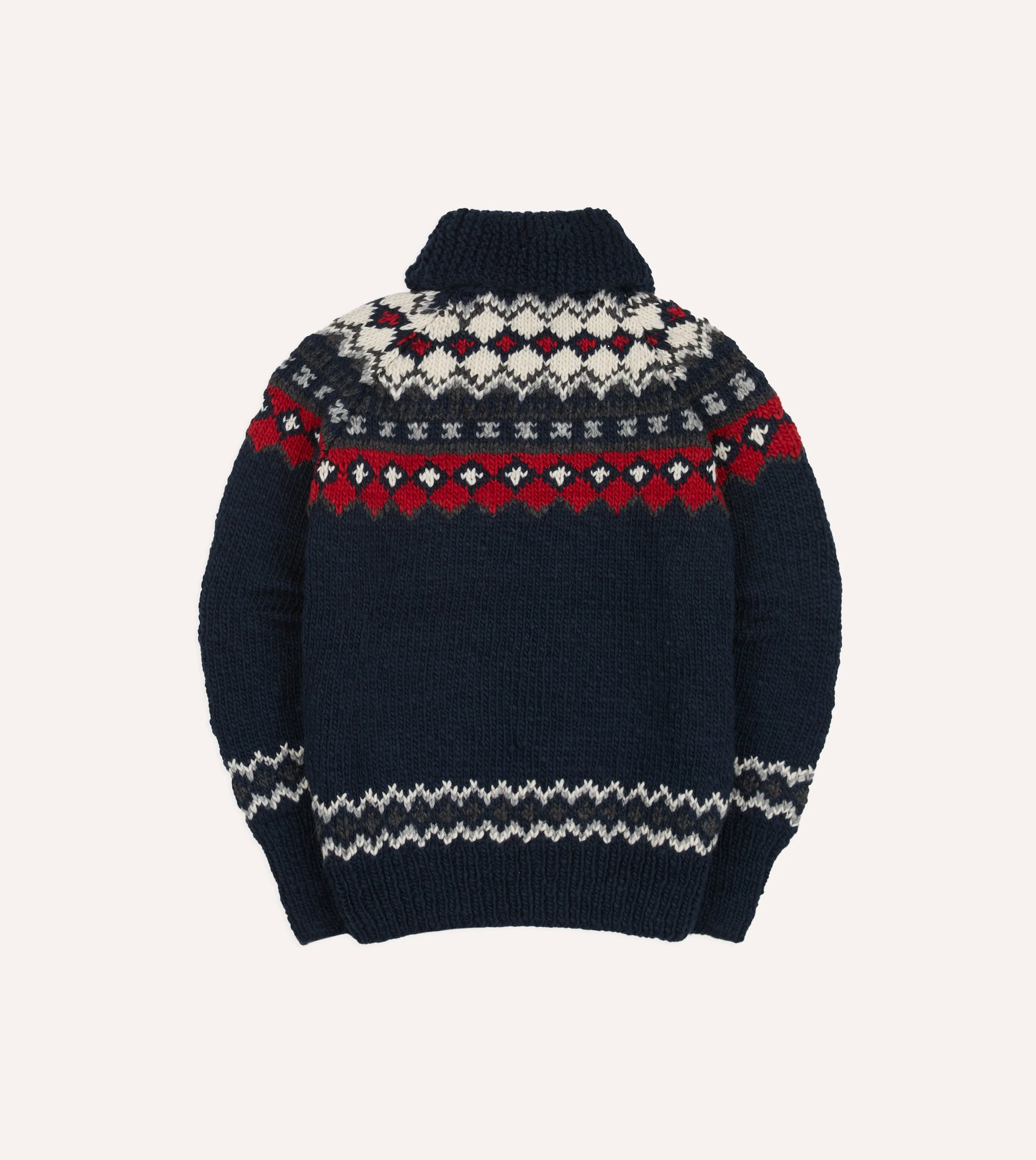 Chamula Navy and Red Fairisle Shawl Collar Cardigan - Image 5