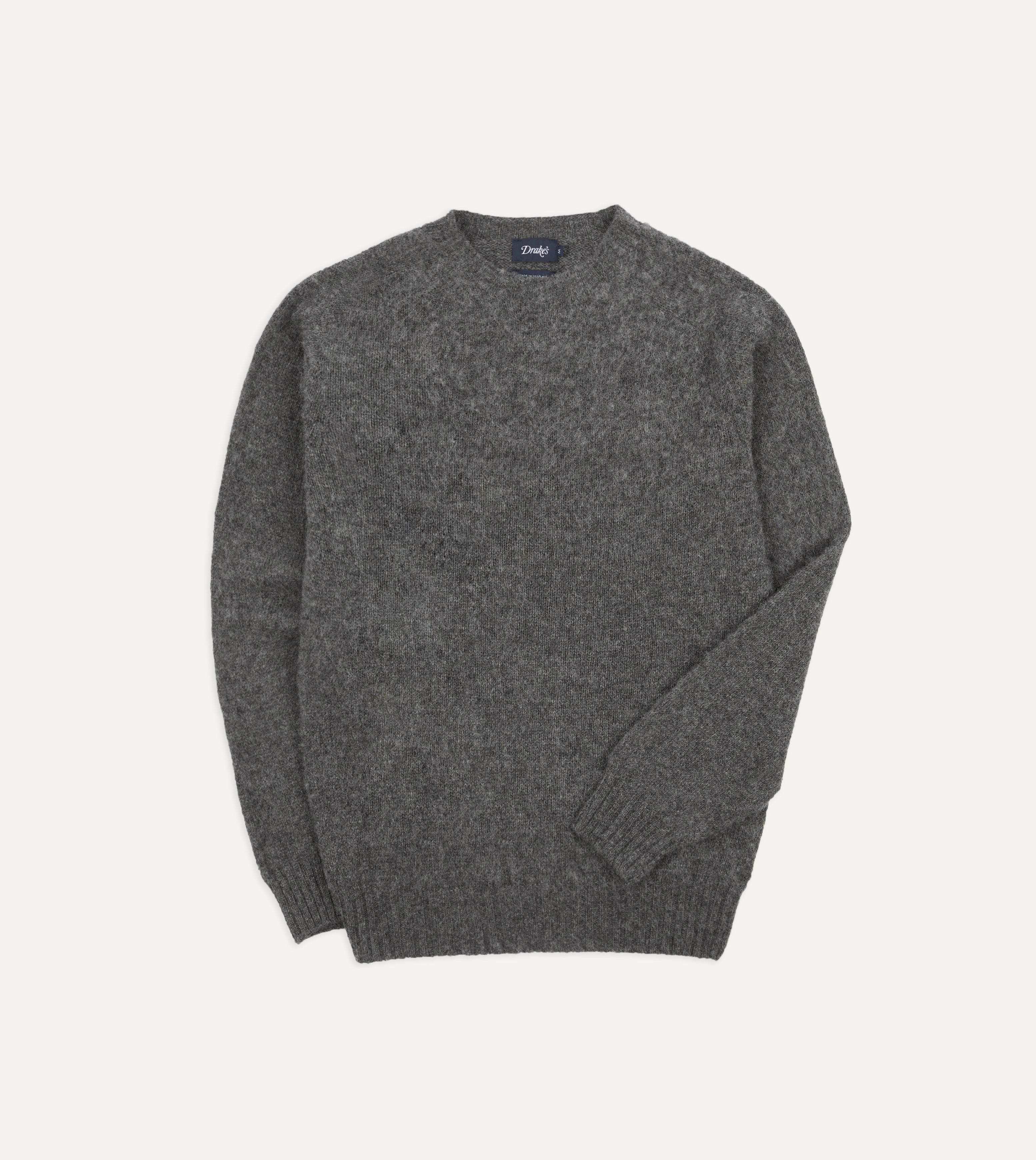 Charcoal Brushed Shetland Crew Neck Jumper - Image 3