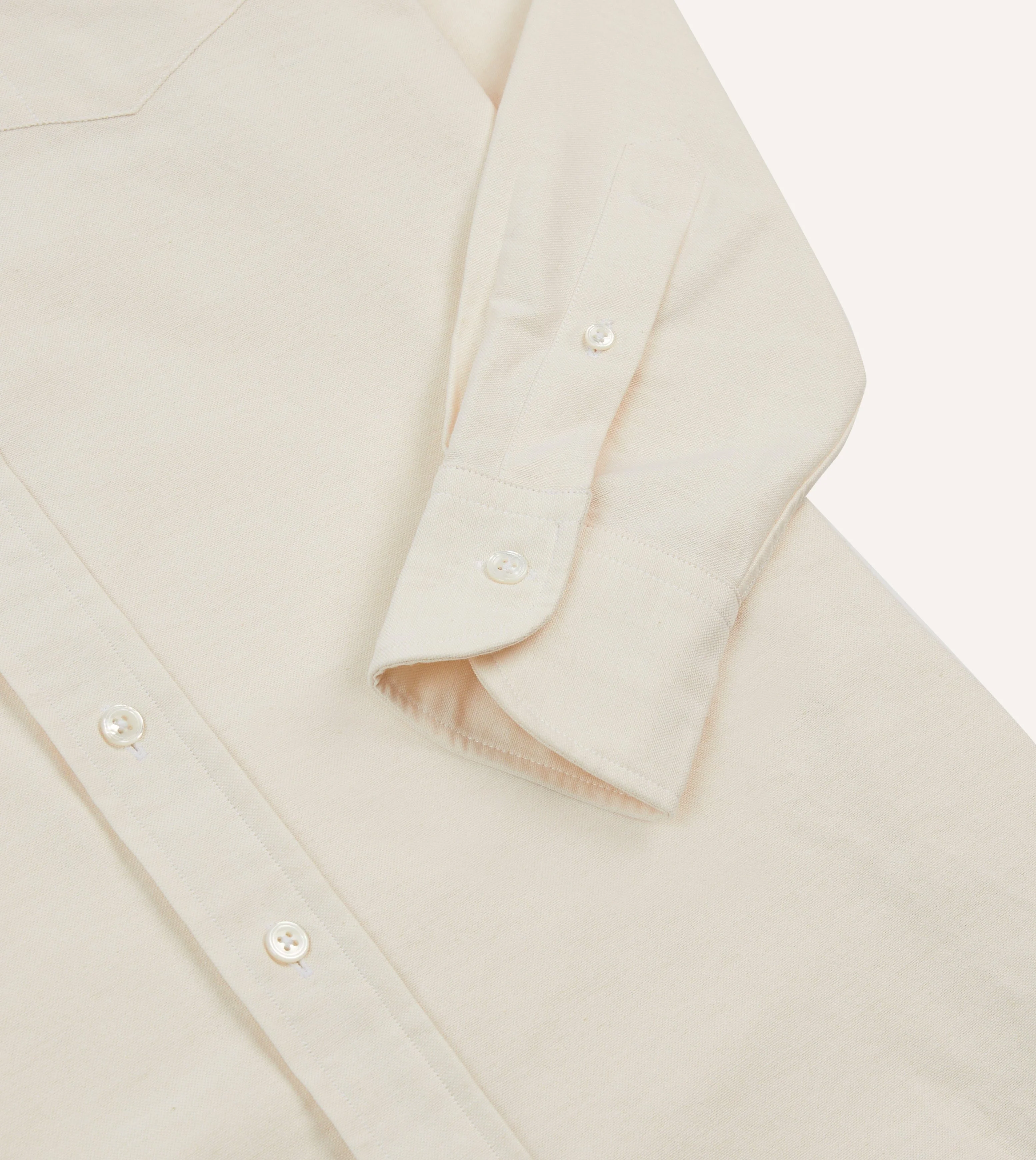 Cream Cotton Oxford Cloth Long Point Collar Shirt - Image 4