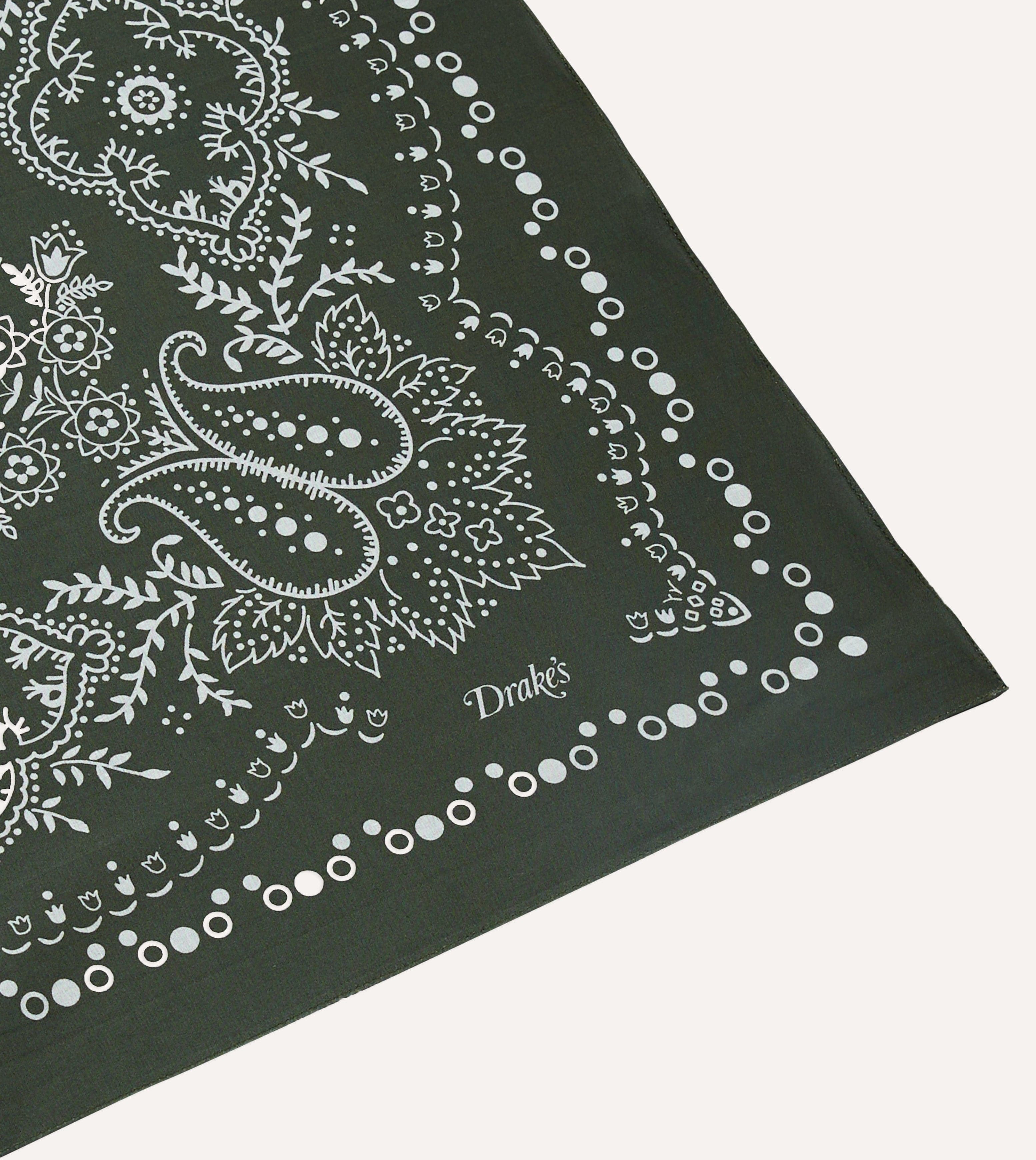 Dark Green Trad Paisley Print Cotton Bandana - Image 3