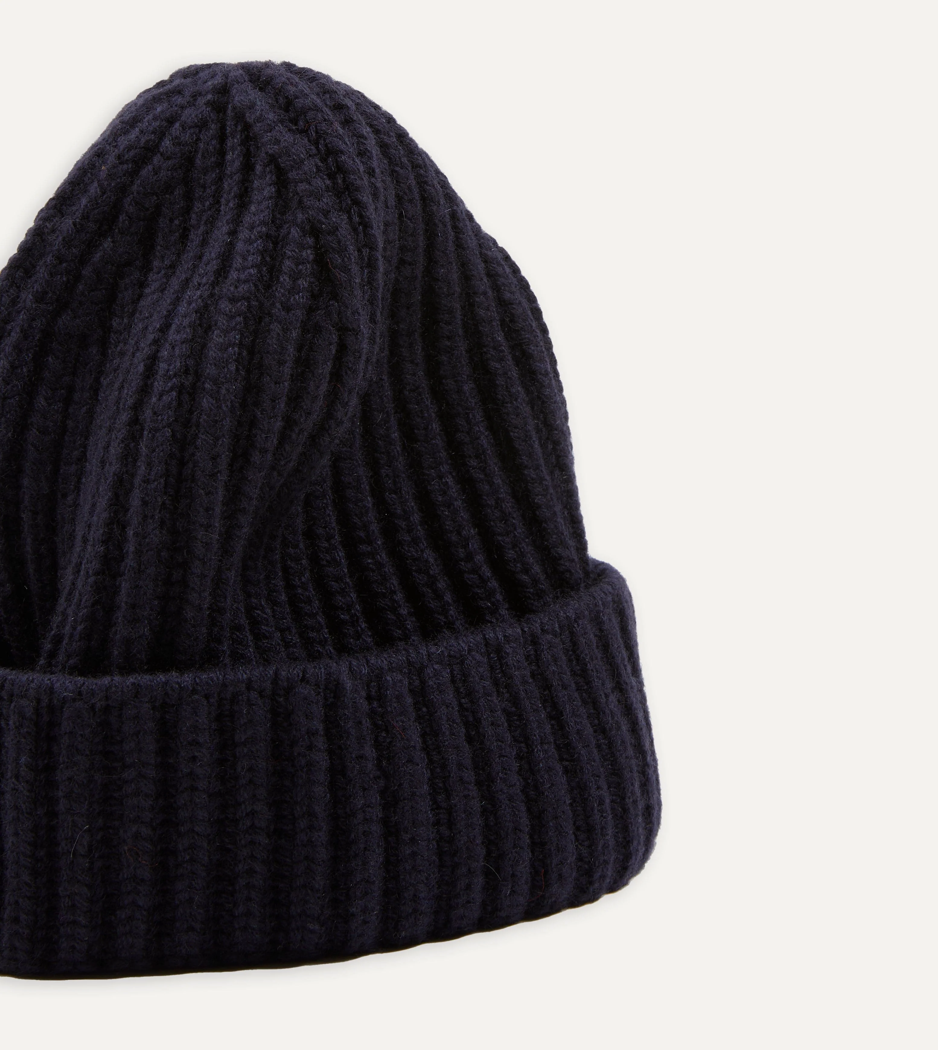 Navy Cashmere Ribbed Knit Beanie - Image 3
