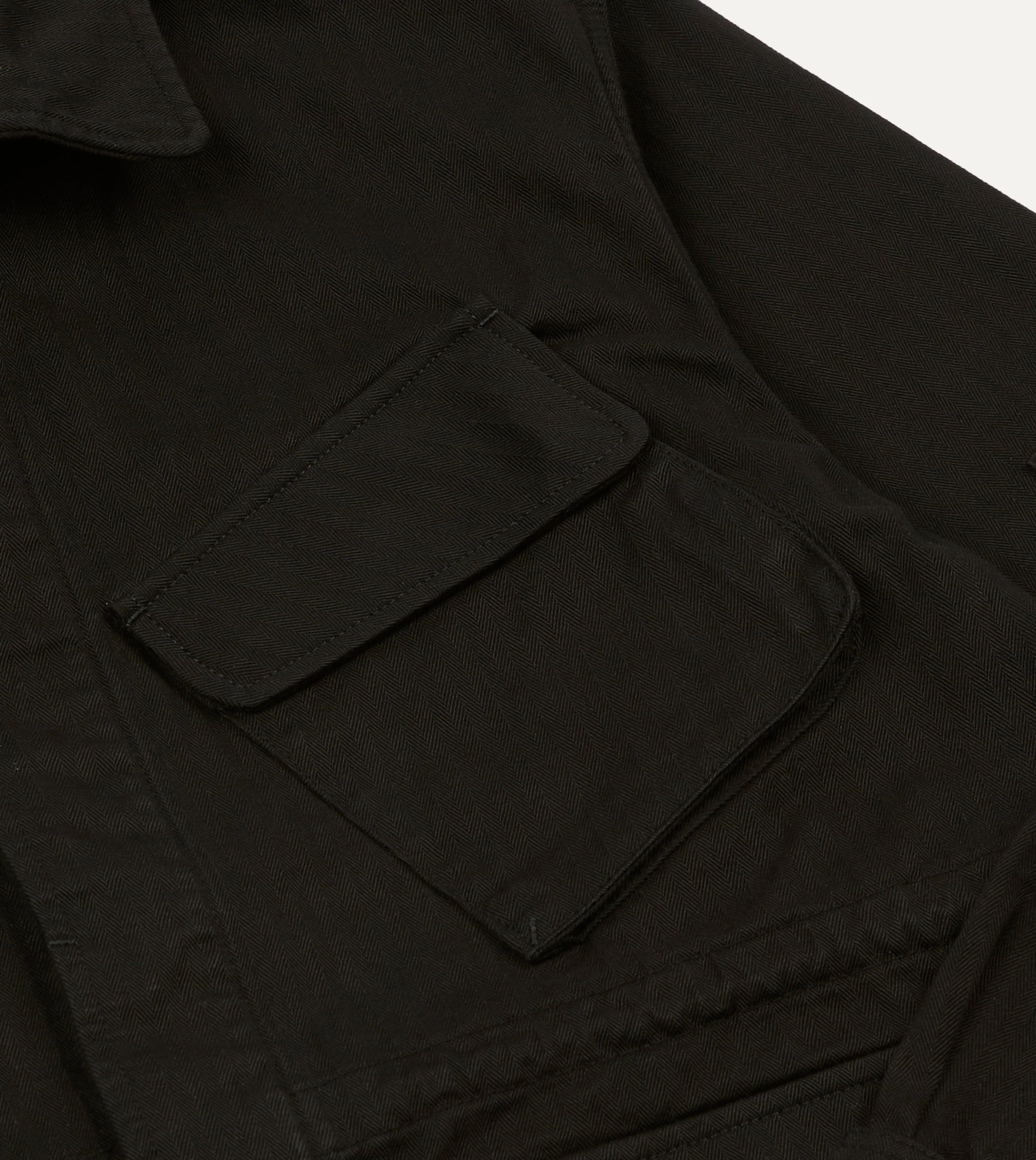 Drake's by A. Levine Black Herringbone Cotton Jungle Jacket - Image 4