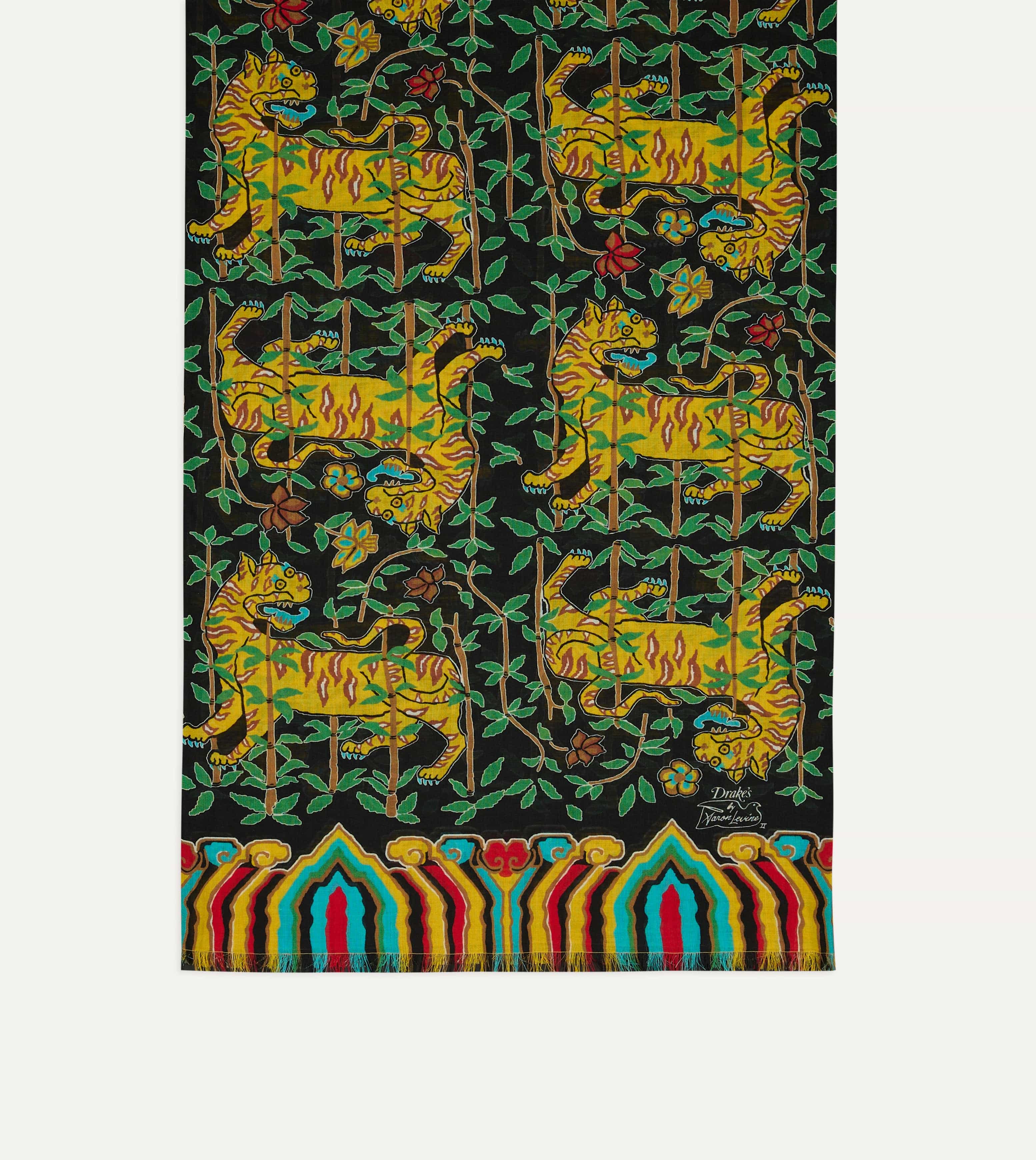 Drake's by A. Levine Black Tigers Print Tubular Wool Silk Scarf - Image 3