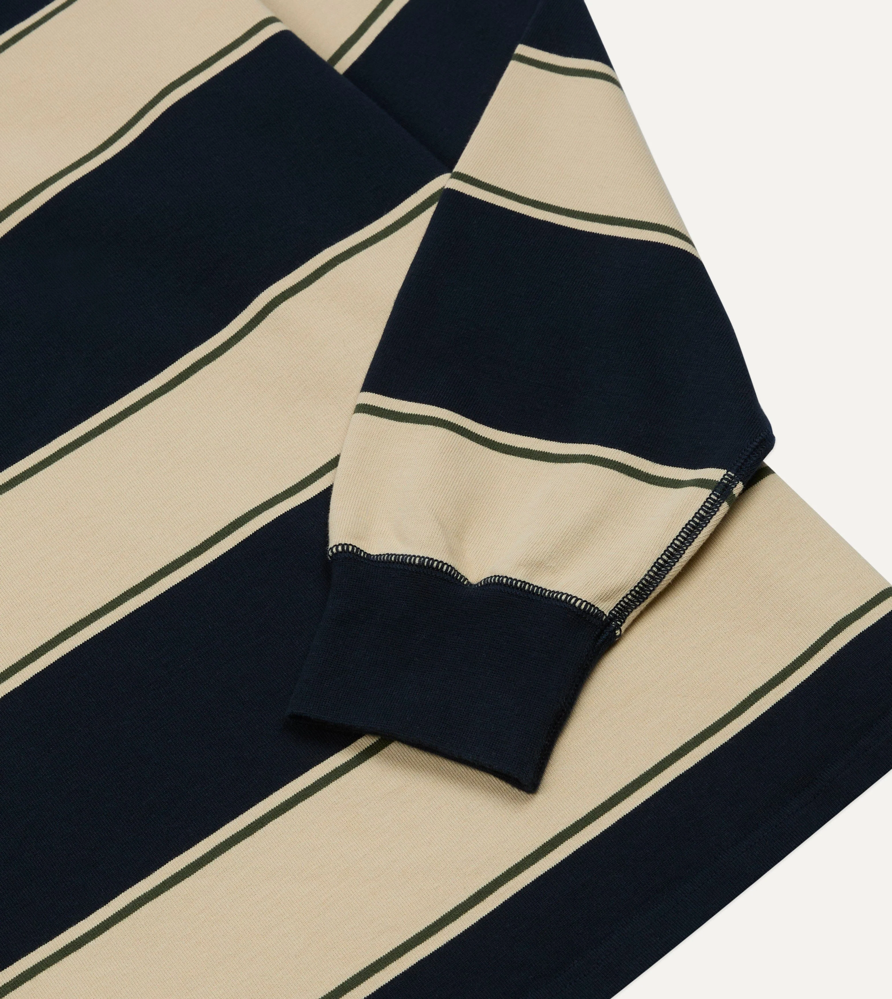 Drake's by A. Levine Navy Stripe Cotton Quarter Zip Rugby Shirt - Image 4