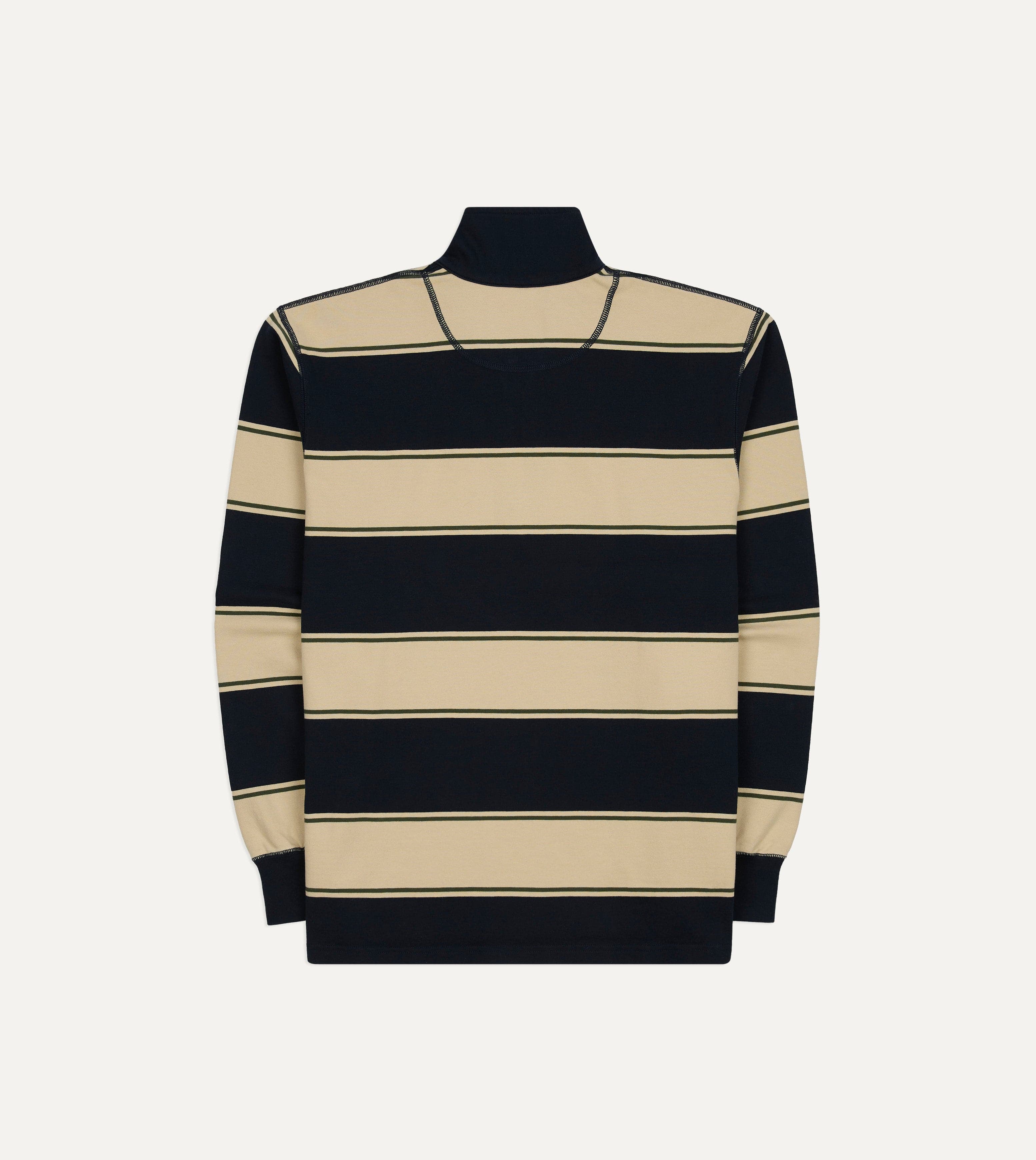 Drake's by A. Levine Navy Stripe Cotton Quarter Zip Rugby Shirt - Image 5