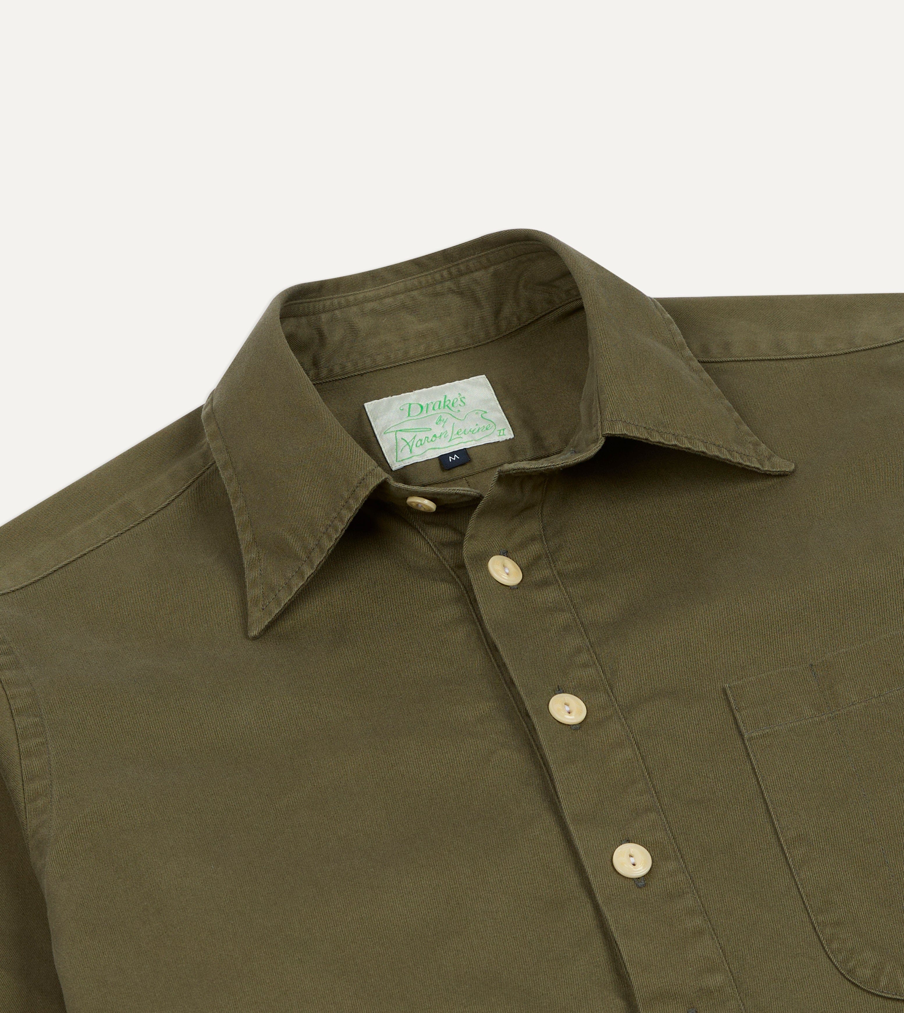 Drake's by A. Levine Olive Cotton Popover Shirt - Image 4