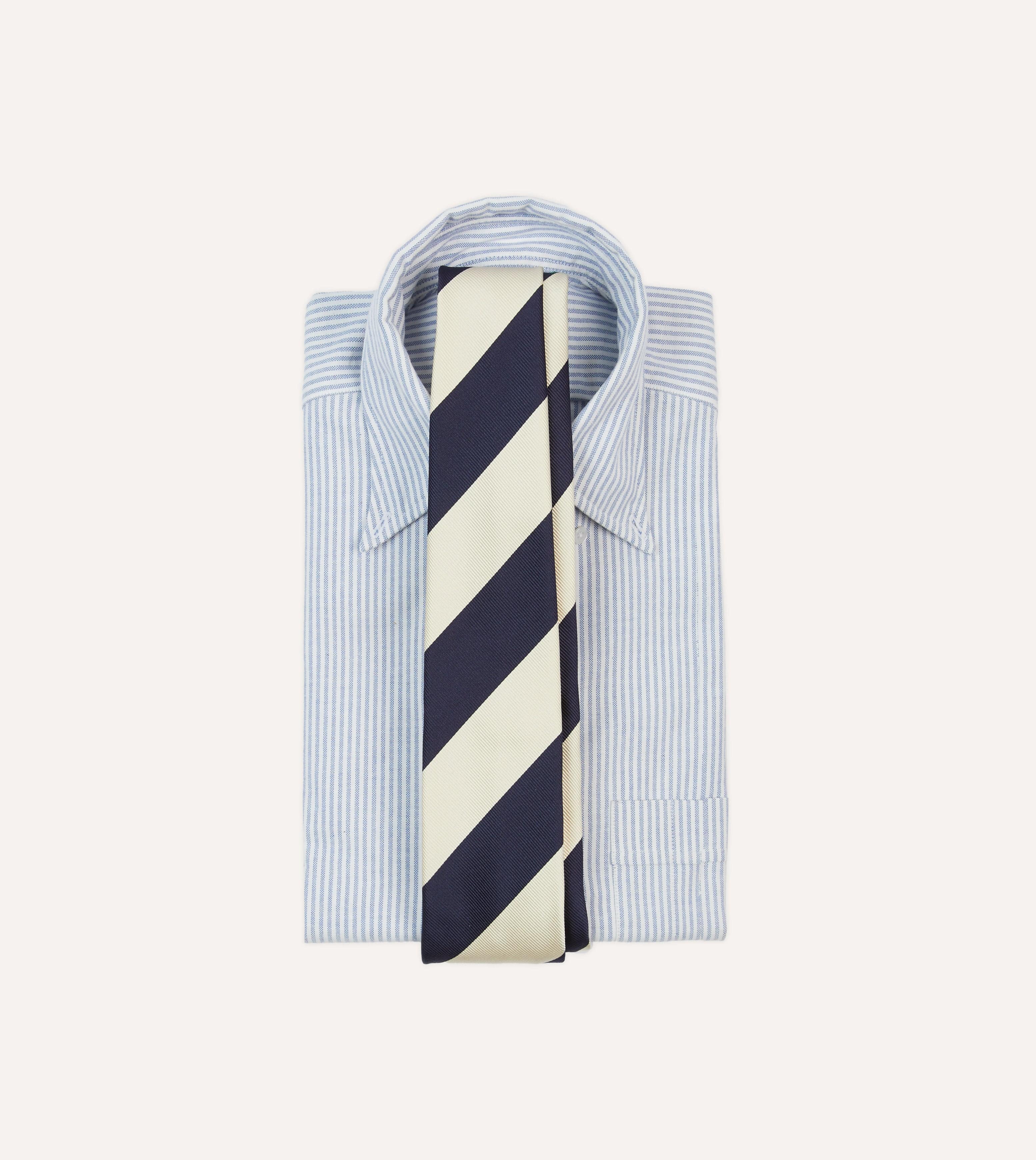 Ecru and Navy Block Stripe Repp Silk Tipped Tie - Image 2