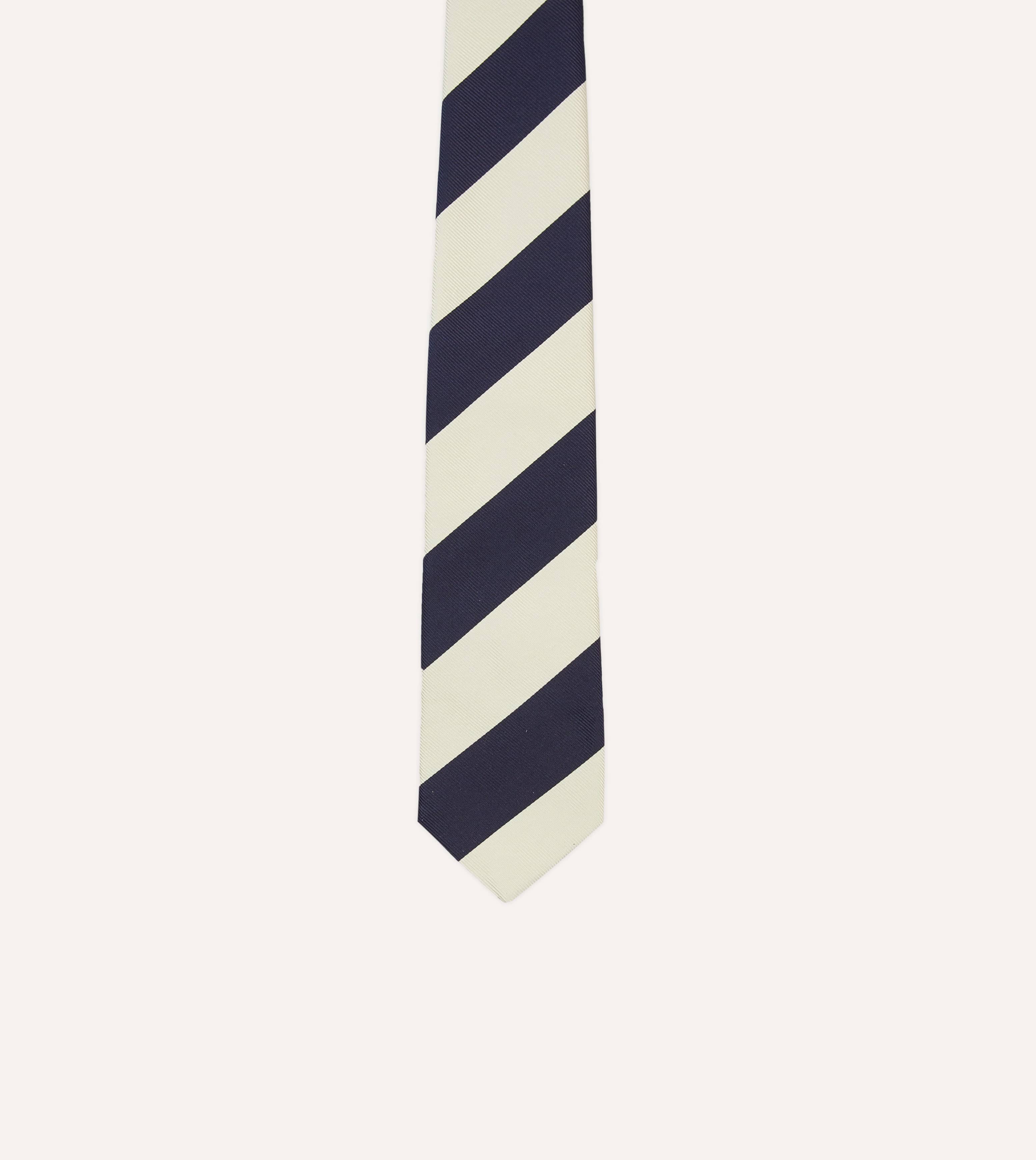 Ecru and Navy Block Stripe Repp Silk Tipped Tie - Image 3