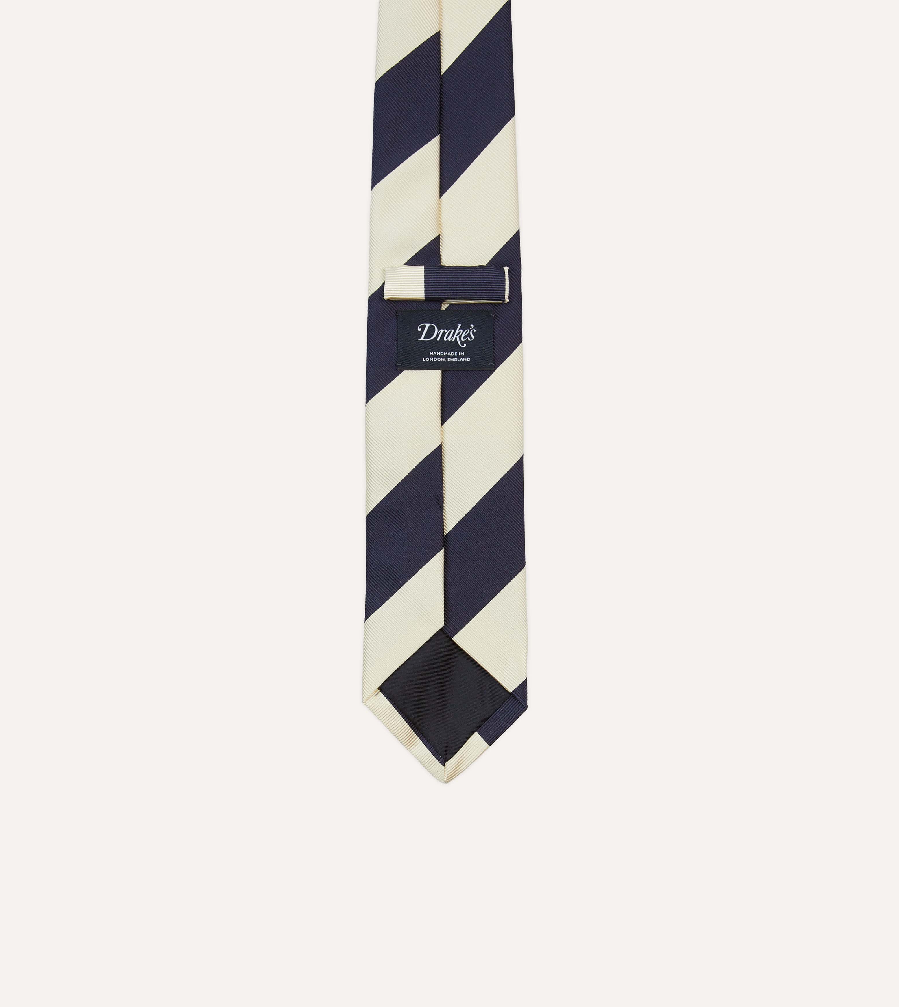 Ecru and Navy Block Stripe Repp Silk Tipped Tie - Image 4