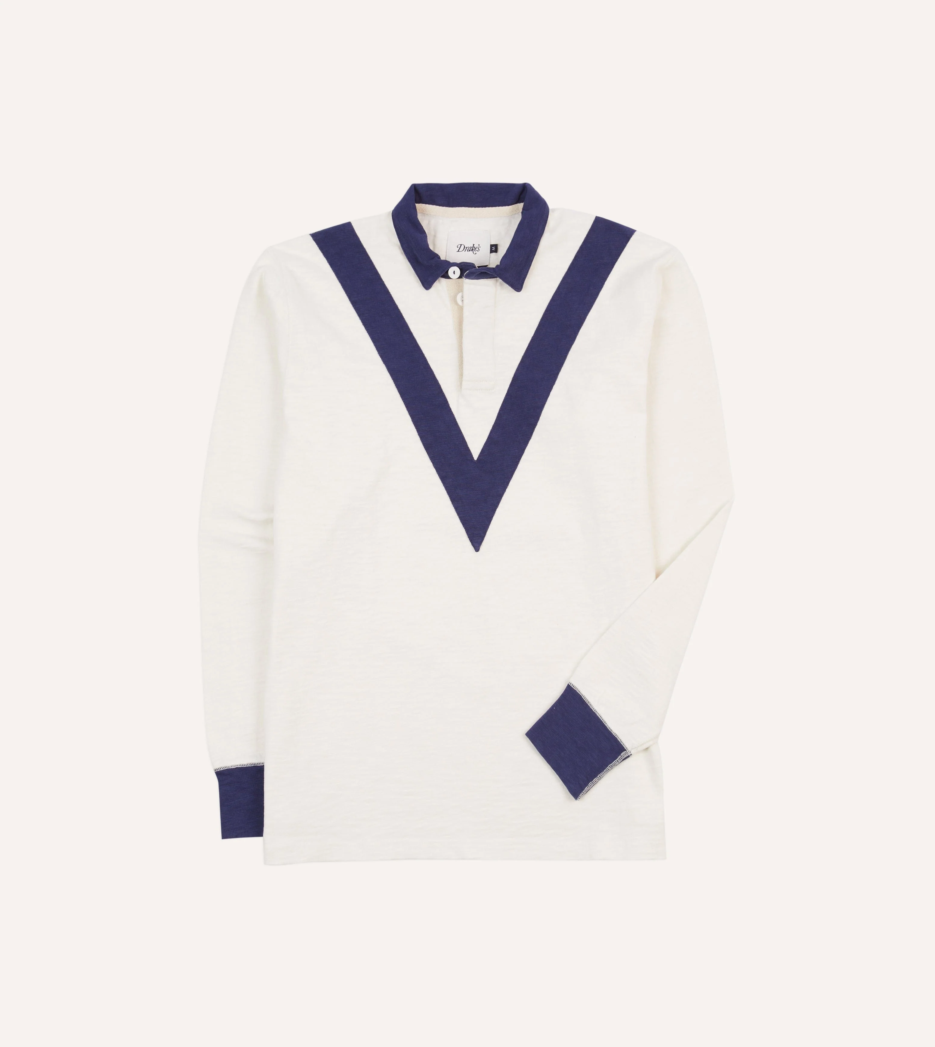 Ecru and Navy Chevron Flamé Cotton Rugby Shirt