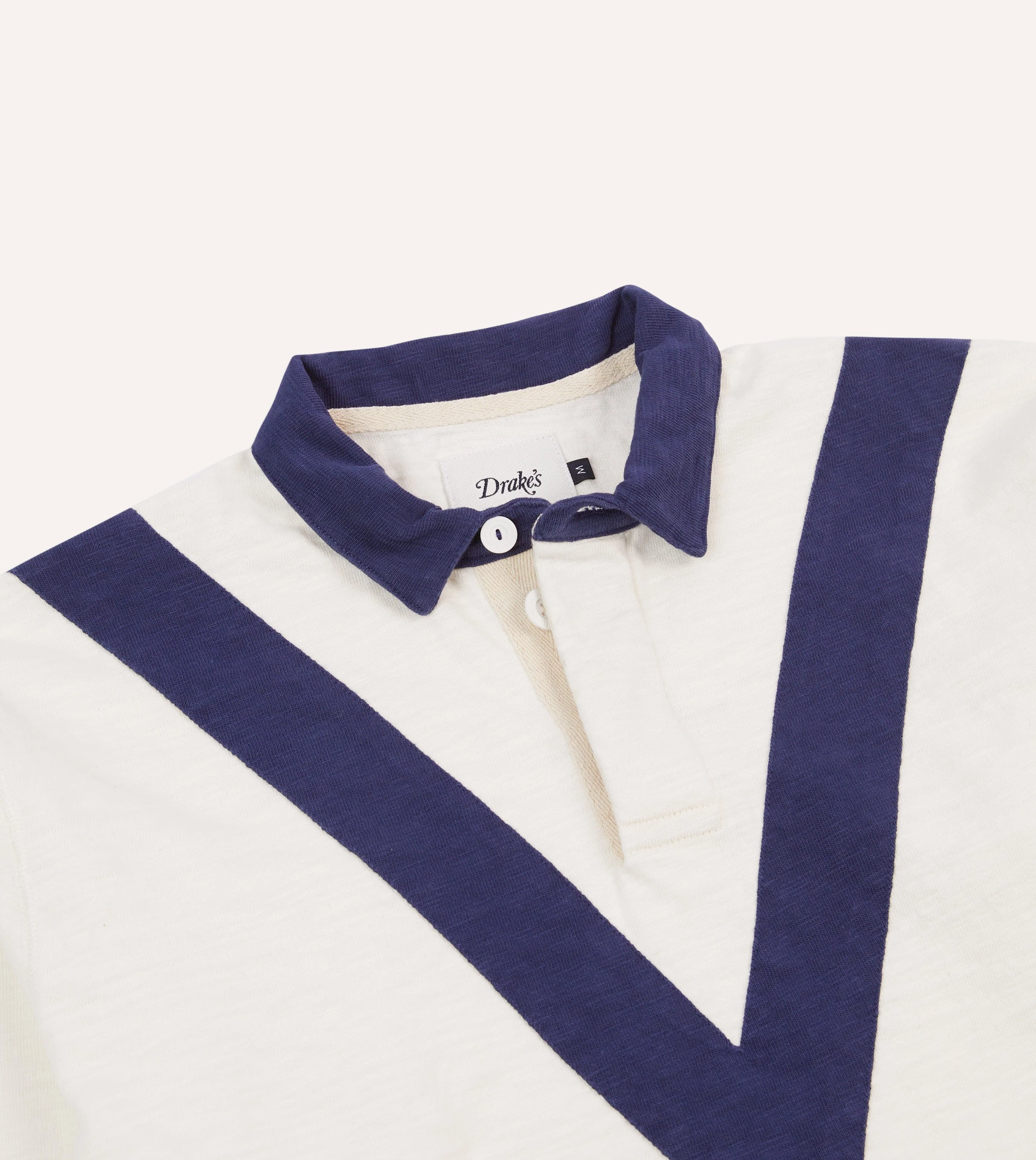 Ecru and Navy Chevron Flamé Cotton Rugby Shirt - Image 3