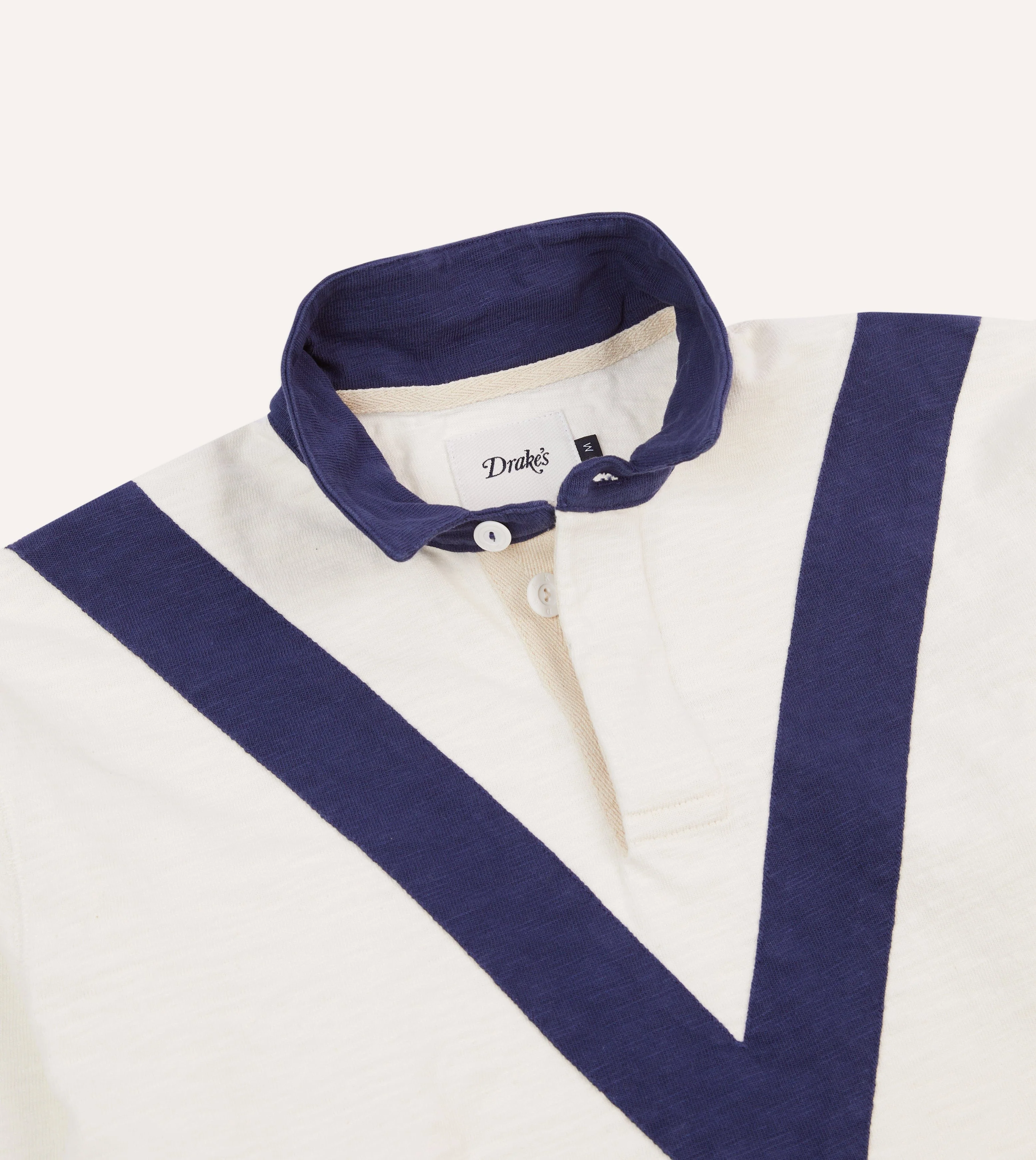 Ecru and Navy Chevron Flamé Cotton Rugby Shirt - Image 4