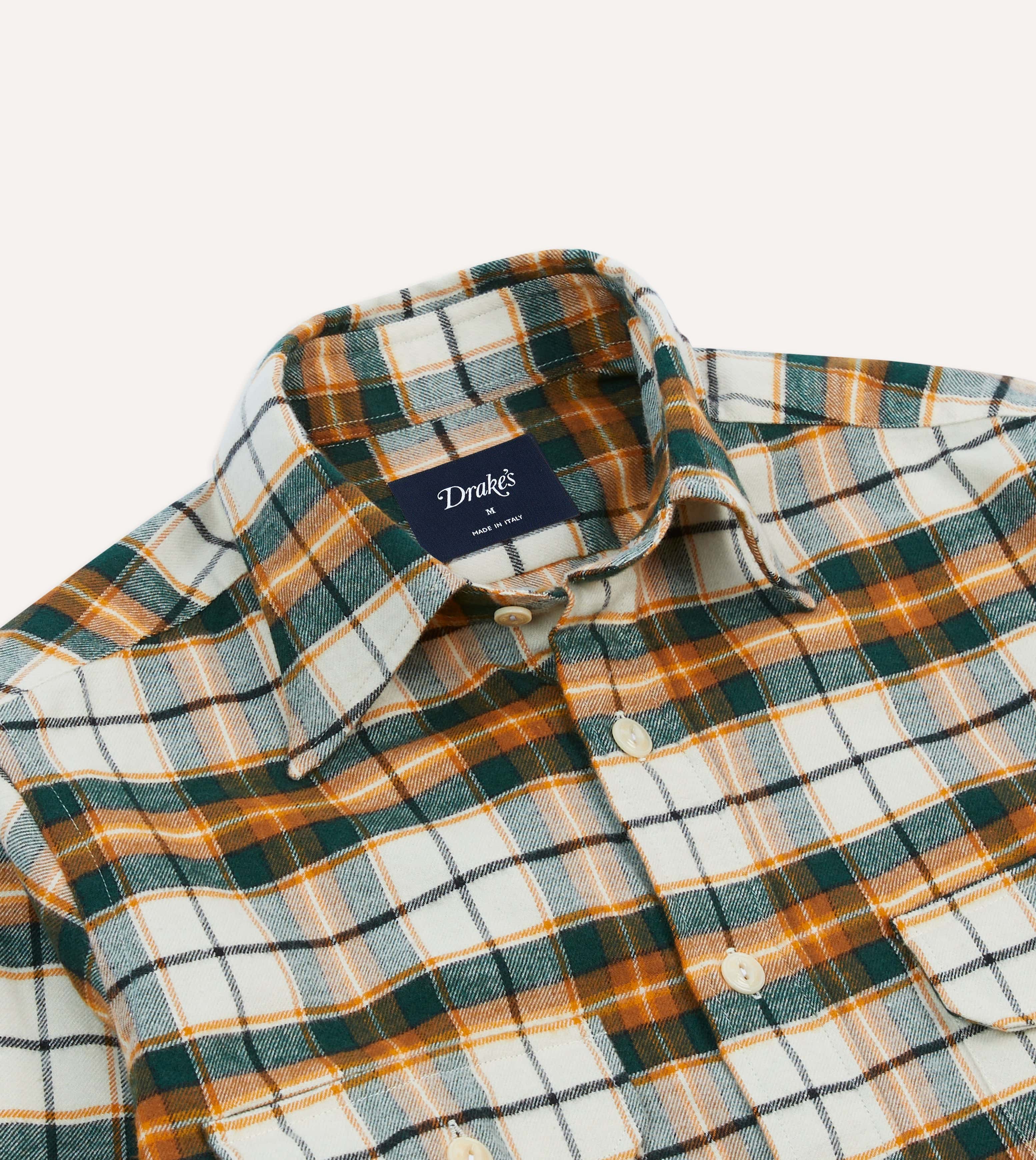 Ecru and Orange Check Cotton Two-Pocket Work Shirt - Image 3