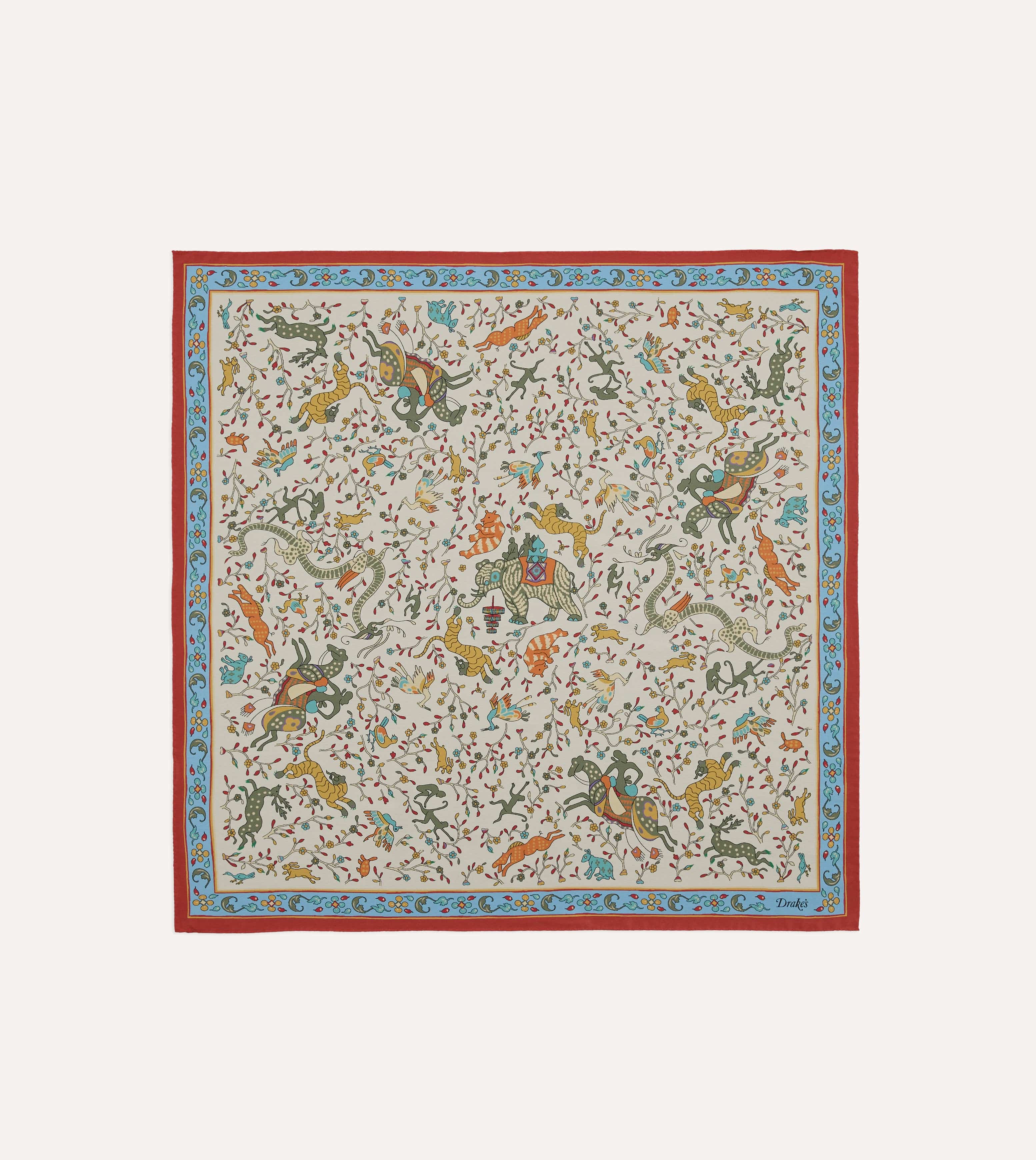 Ecru Animals and Flowers Print Silk Bandana - Image 3