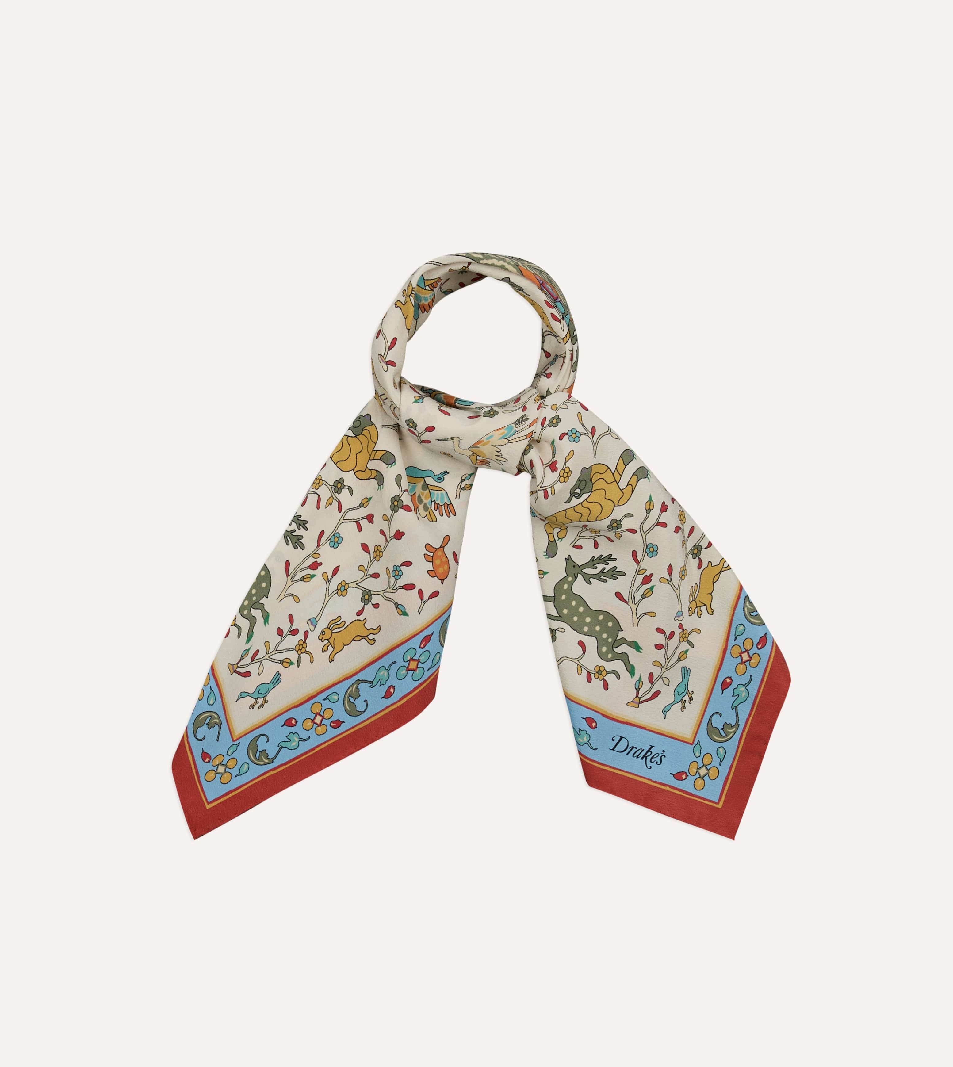 Ecru Animals and Flowers Print Silk Bandana - Image 4