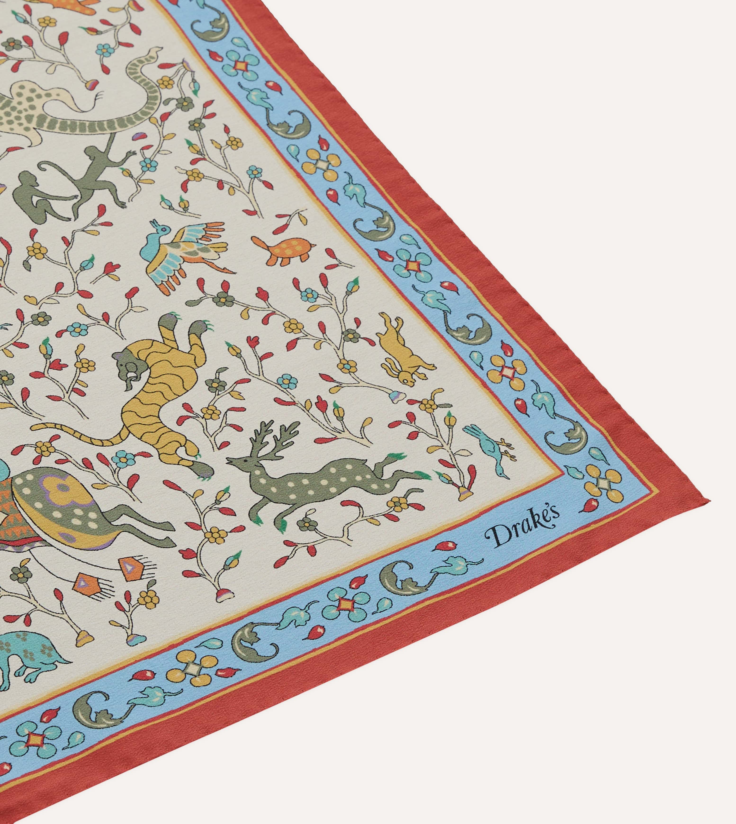Ecru Animals and Flowers Print Silk Bandana - Image 6