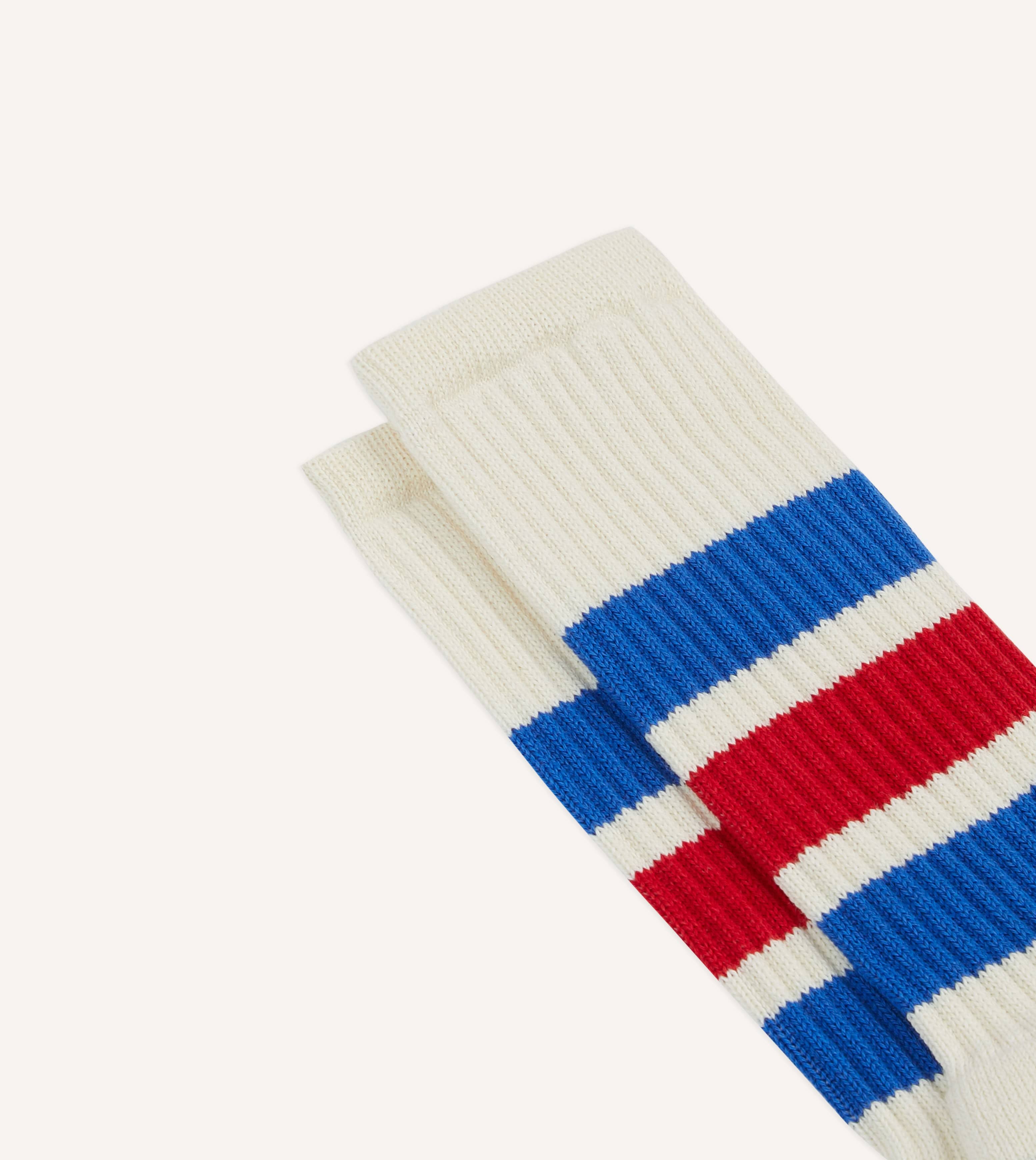 Ecru, Blue and Red 3 Stripe Cotton Sports Sock - Image 3