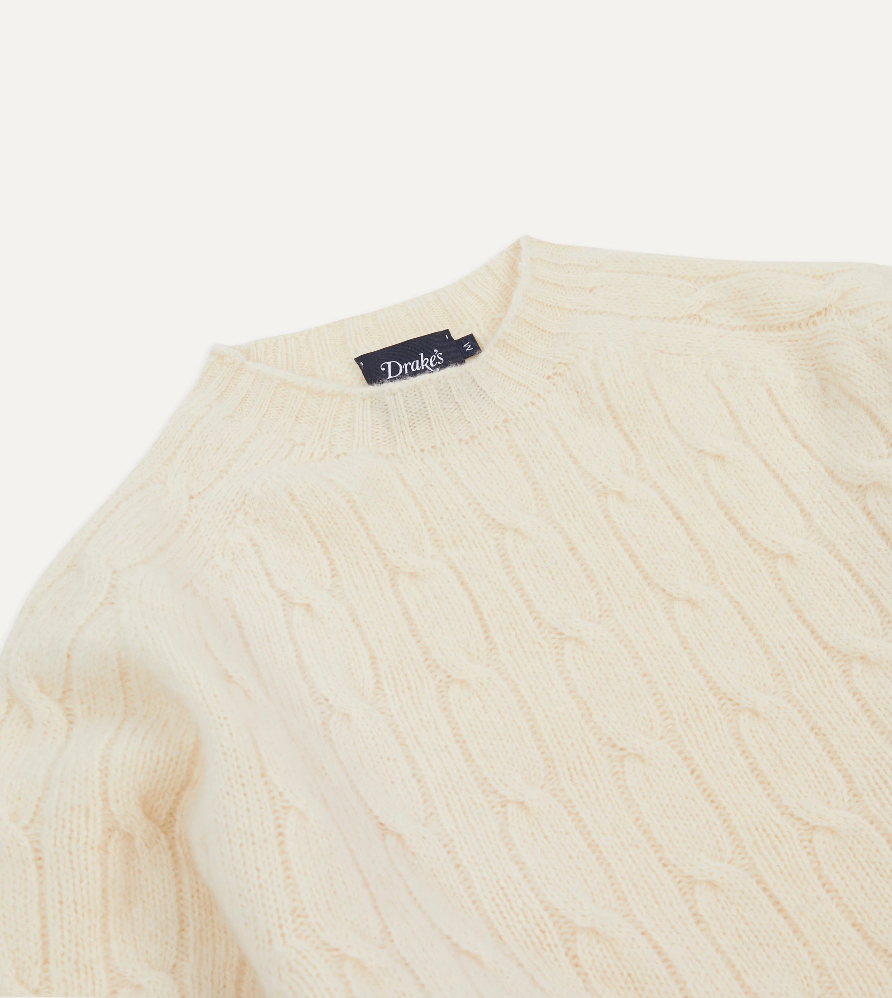 Ecru Brushed Shetland Cable Knit Crew Neck Jumper - Image 3