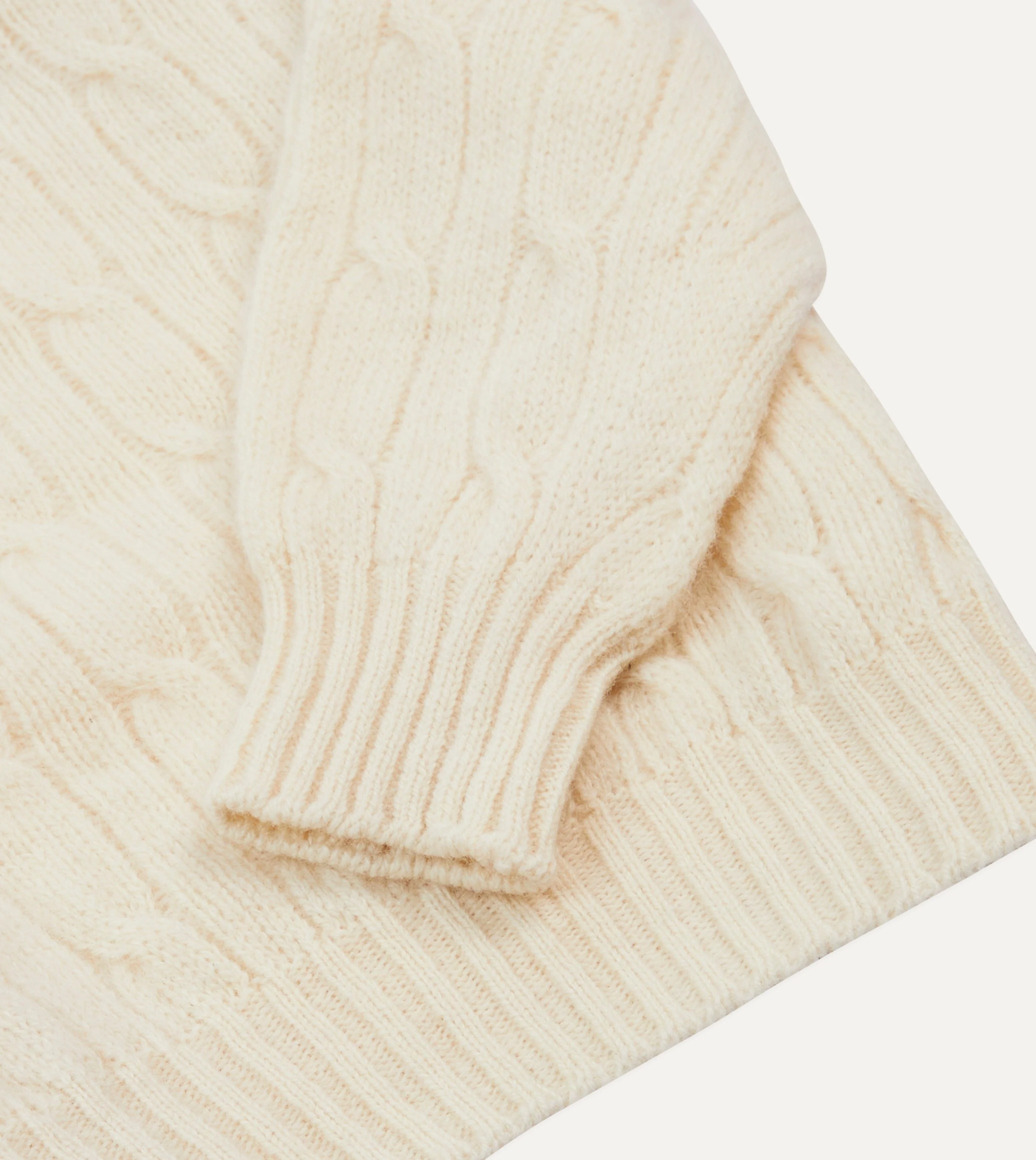 Ecru Brushed Shetland Cable Knit Crew Neck Jumper - Image 4