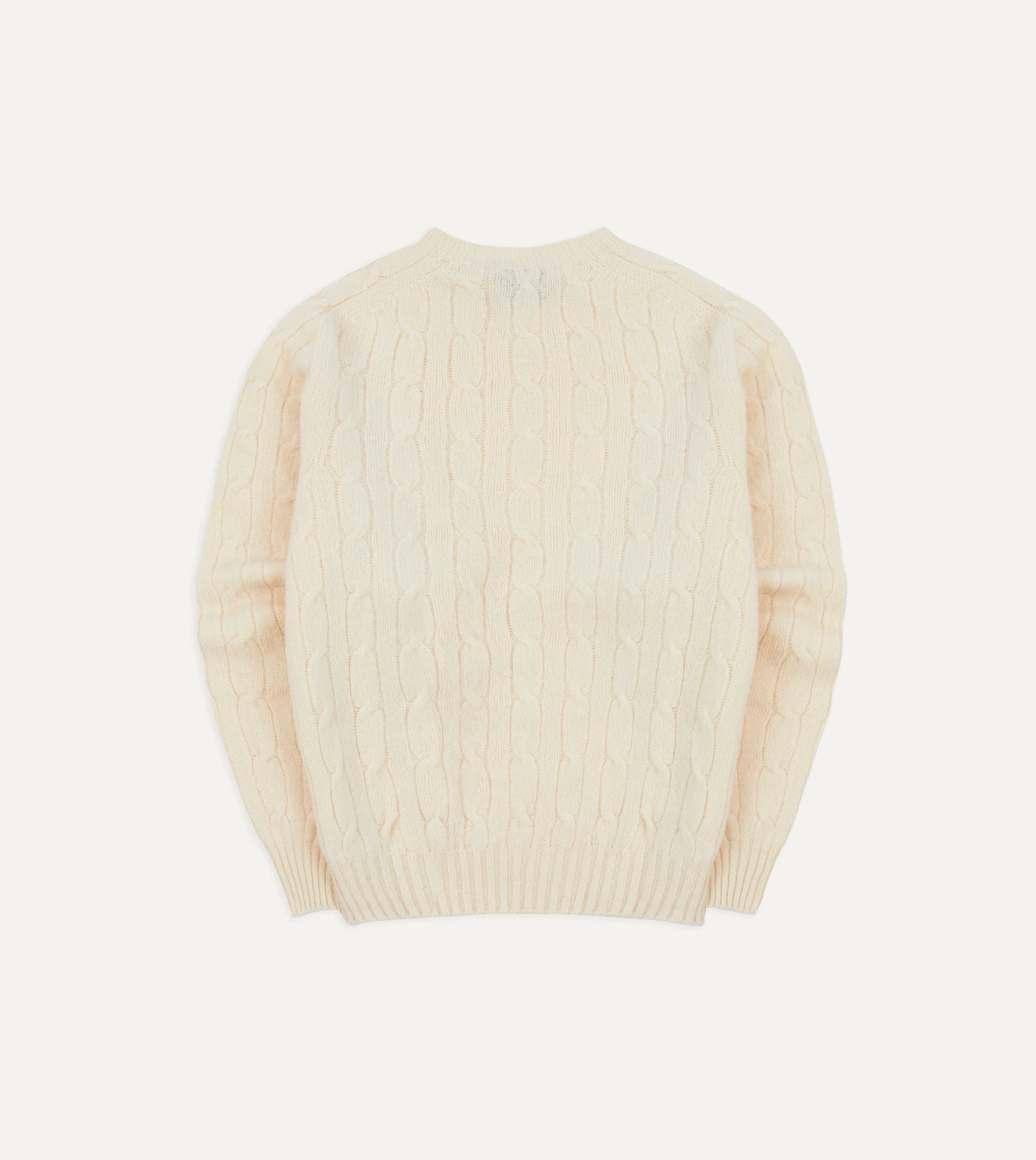 Ecru Brushed Shetland Cable Knit Crew Neck Jumper - Image 5