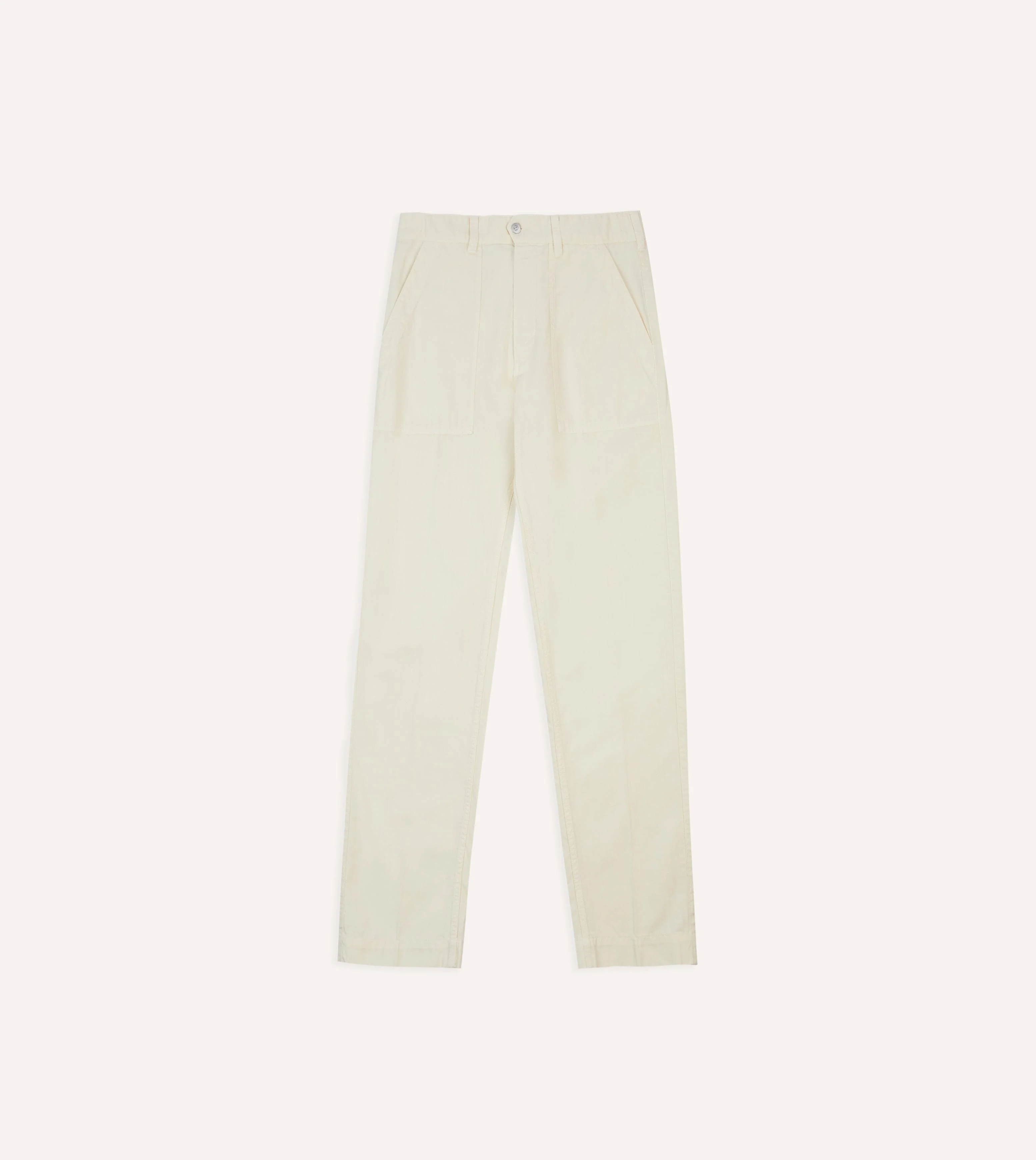Ecru Cotton-Linen Herringbone Fatigue Trouser - Image 3