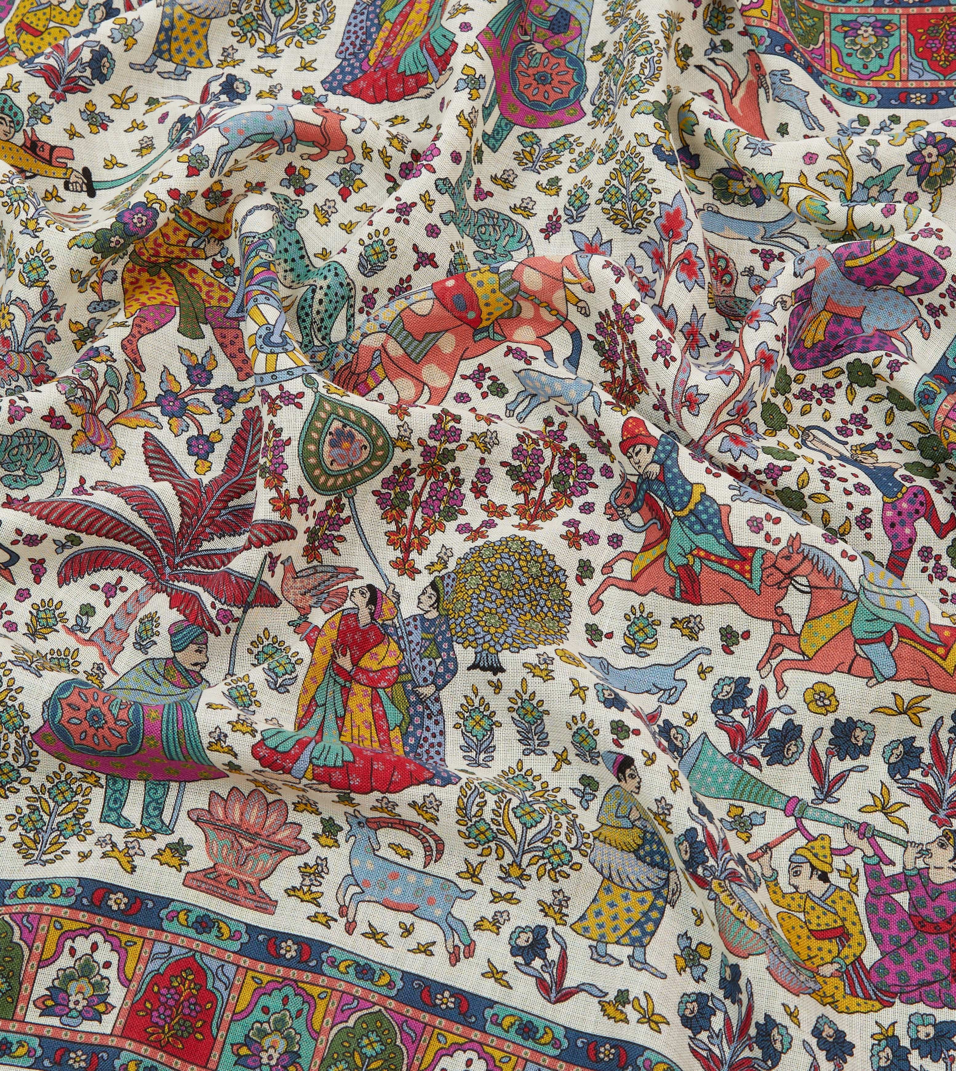 Ecru Floral Mughal Print Wool-Silk Bandana - Image 2