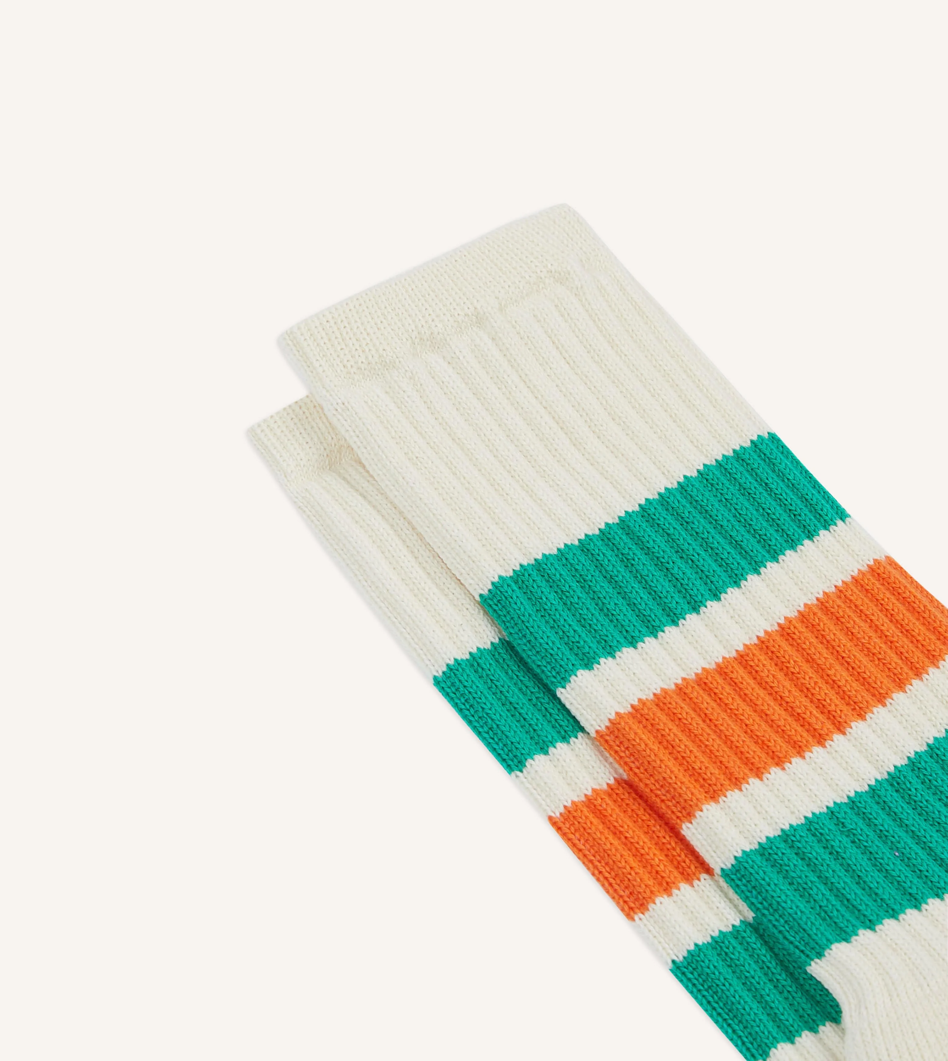 Ecru, Green and Orange 3 Stripe Cotton Sports Sock - Image 3